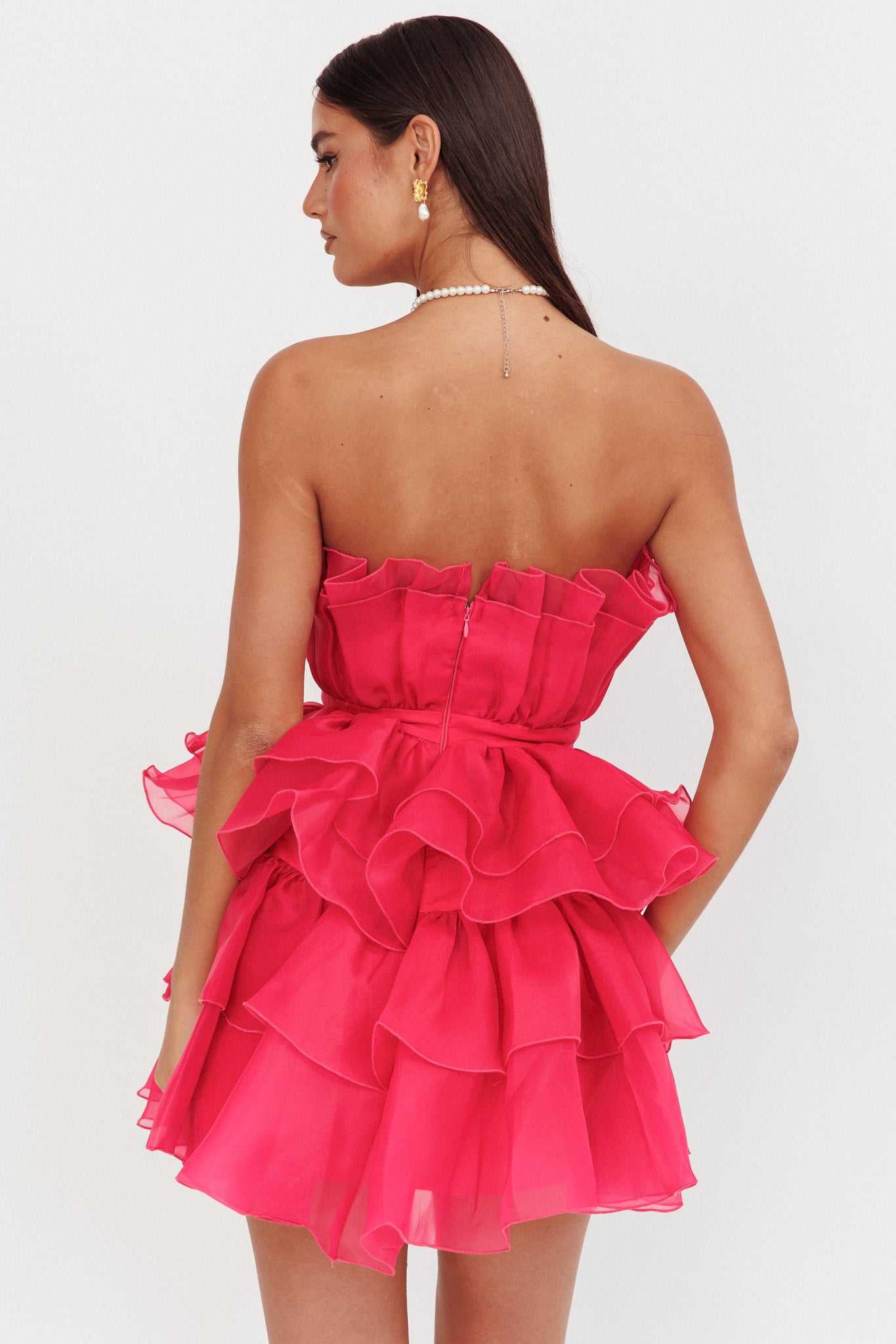 Bon Bon Tiered Chiffon Mini Dress Fuchsia-Maymioy