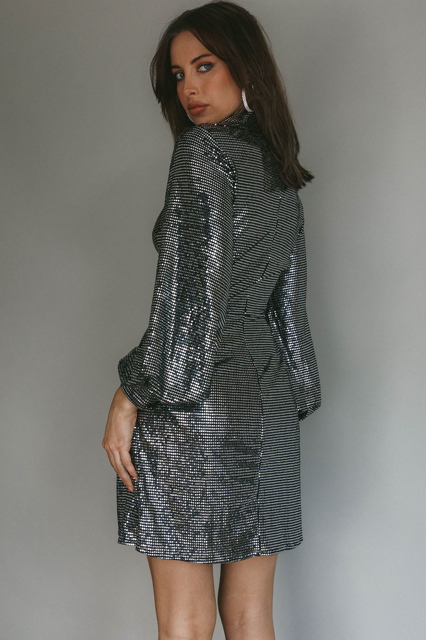 Ruma Faux Wrap Shirt Dress Sequin Metal-Maymioy