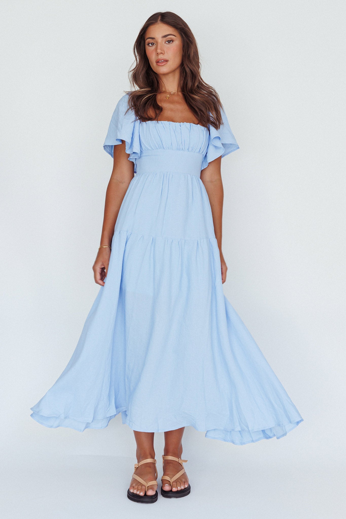 Lula Gathered Bust Midi Dress Blue-Maymioy
