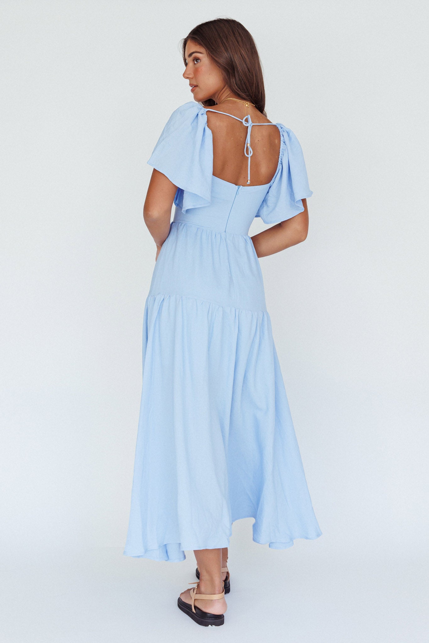 Lula Gathered Bust Midi Dress Blue-Maymioy