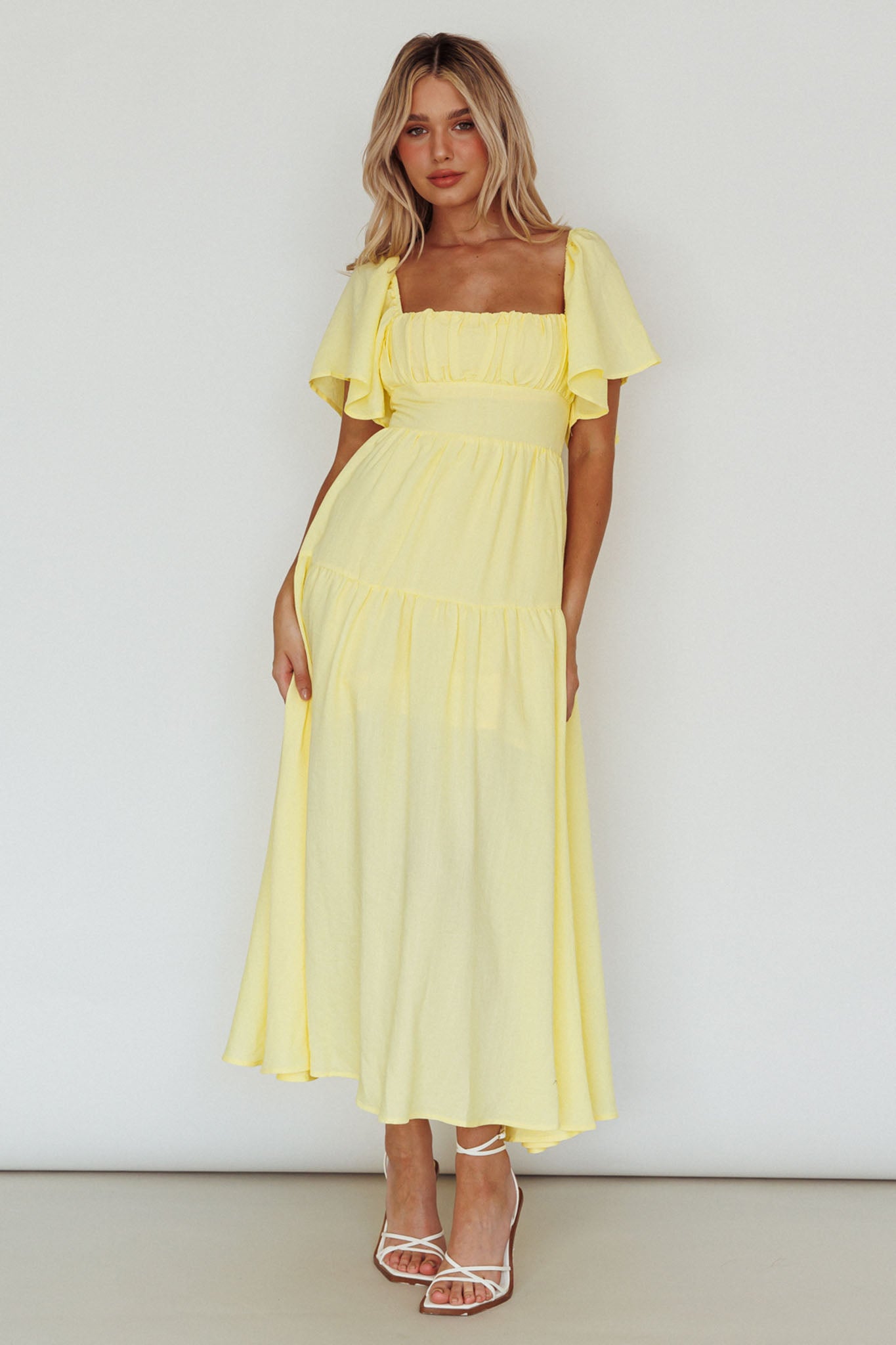 Lula Gathered Bust Midi Dress Lemon-Maymioy
