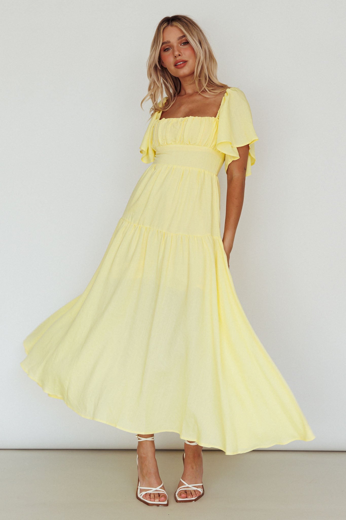 Lula Gathered Bust Midi Dress Lemon-Maymioy
