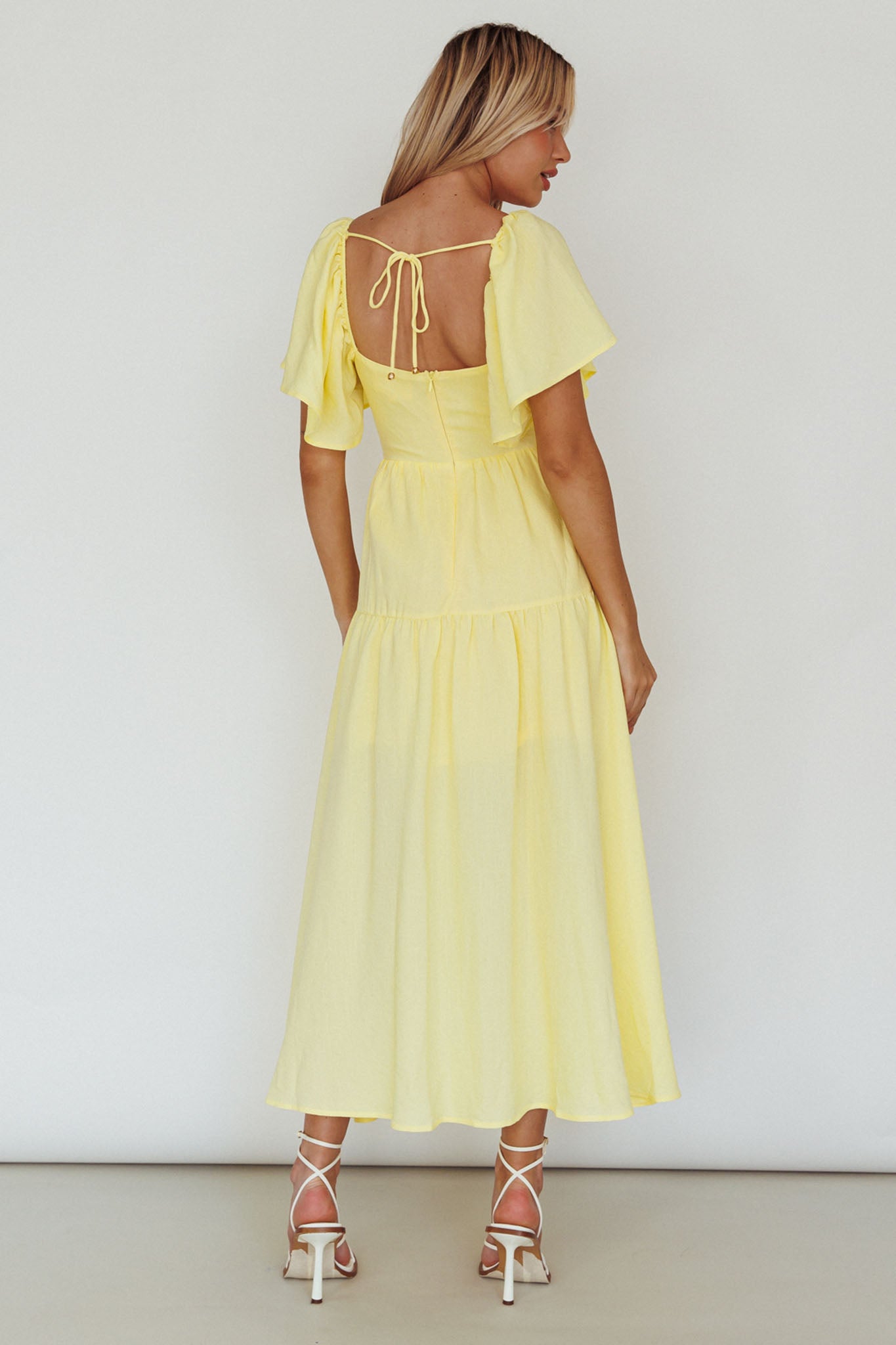 Lula Gathered Bust Midi Dress Lemon-Maymioy