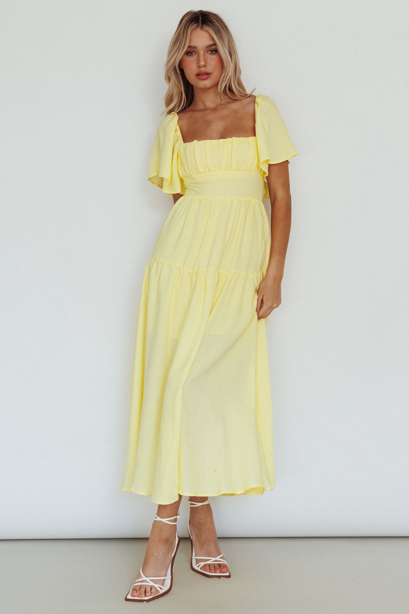 Lula Gathered Bust Midi Dress Lemon-Maymioy