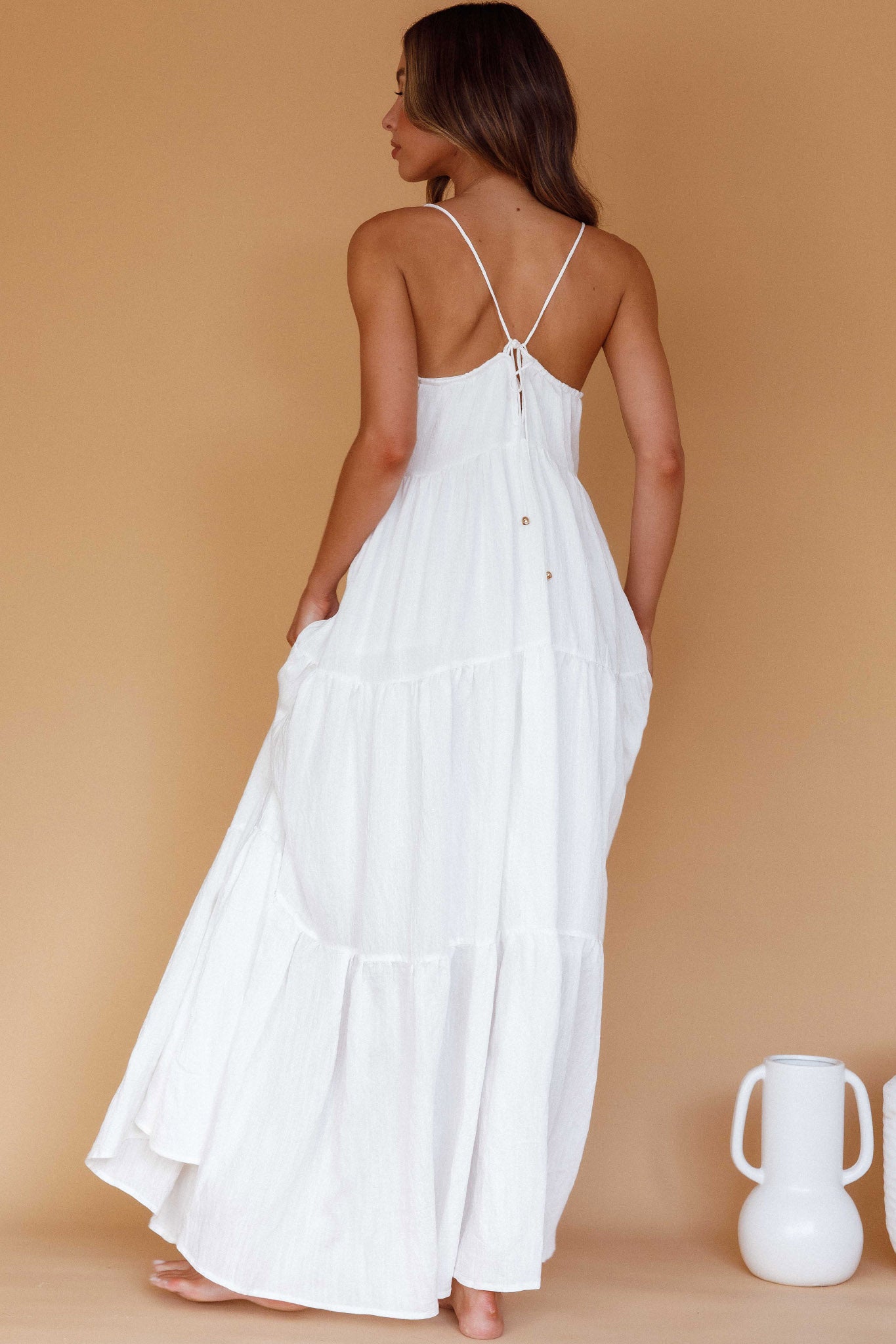Bora Bora Tied Back Maxi Dress White-Maymioy