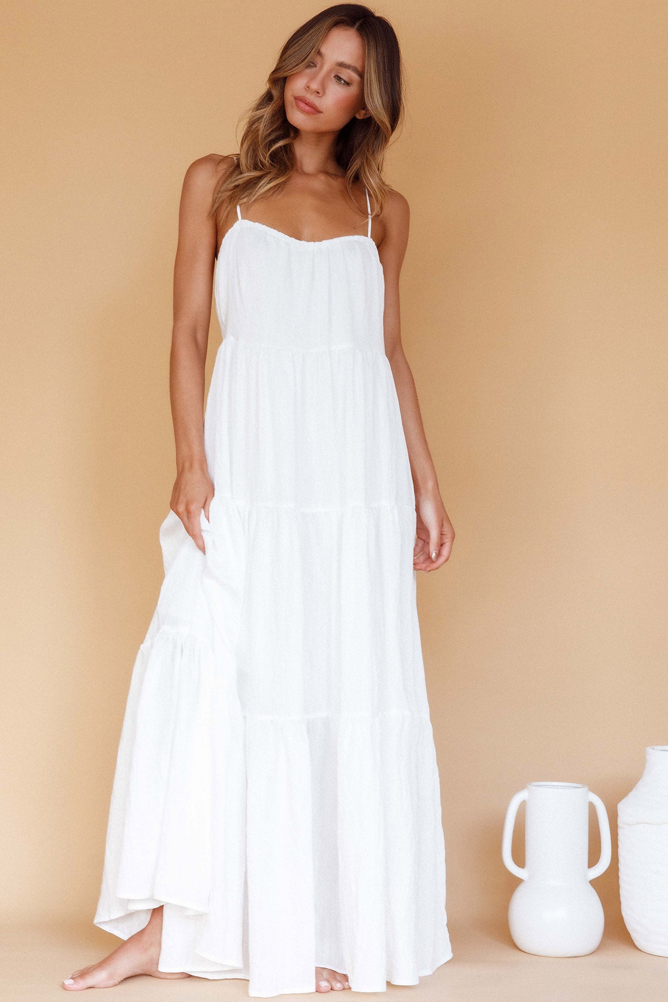 Bora Bora Tied Back Maxi Dress White-Maymioy