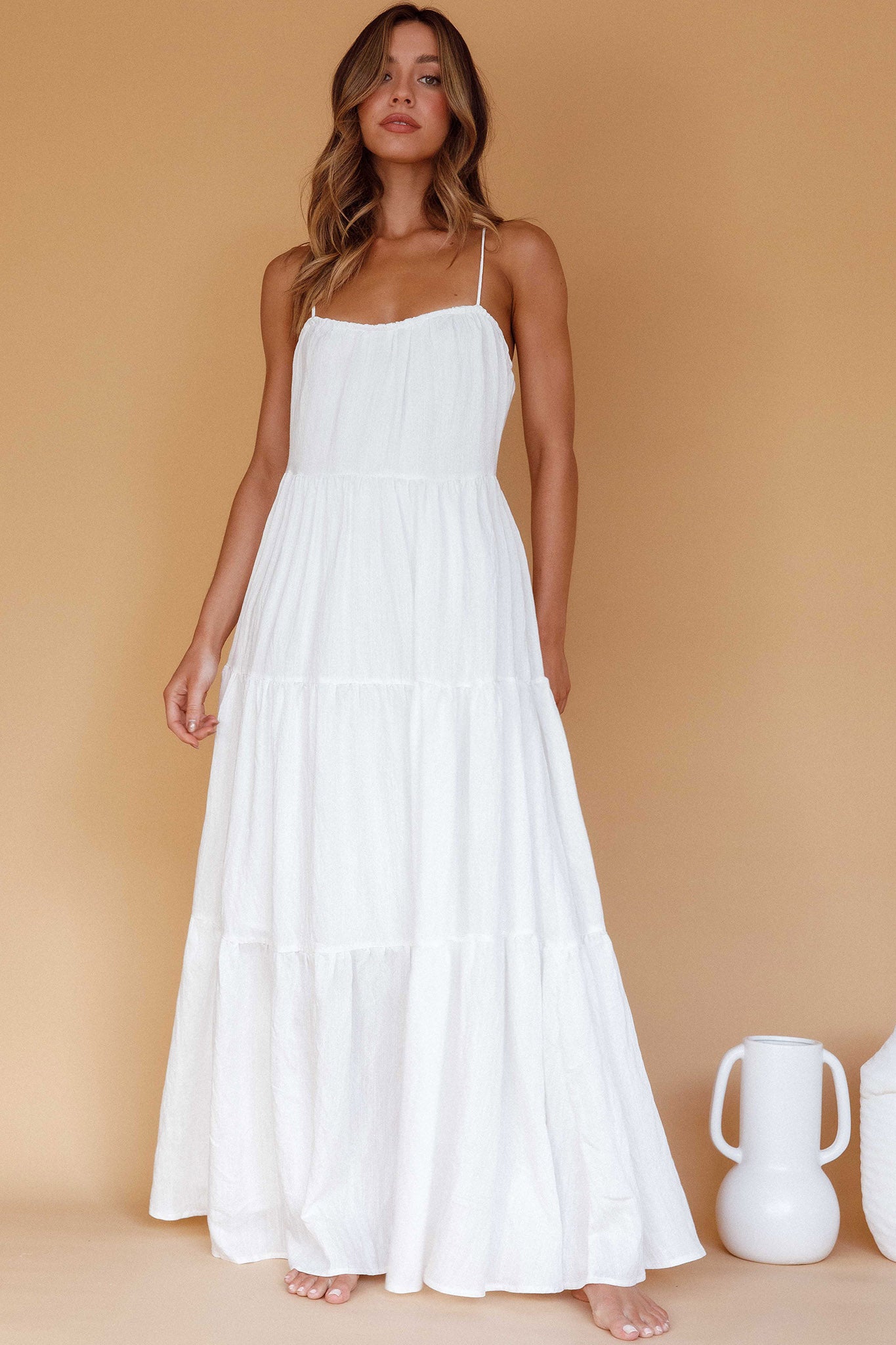 Bora Bora Tied Back Maxi Dress White-Maymioy