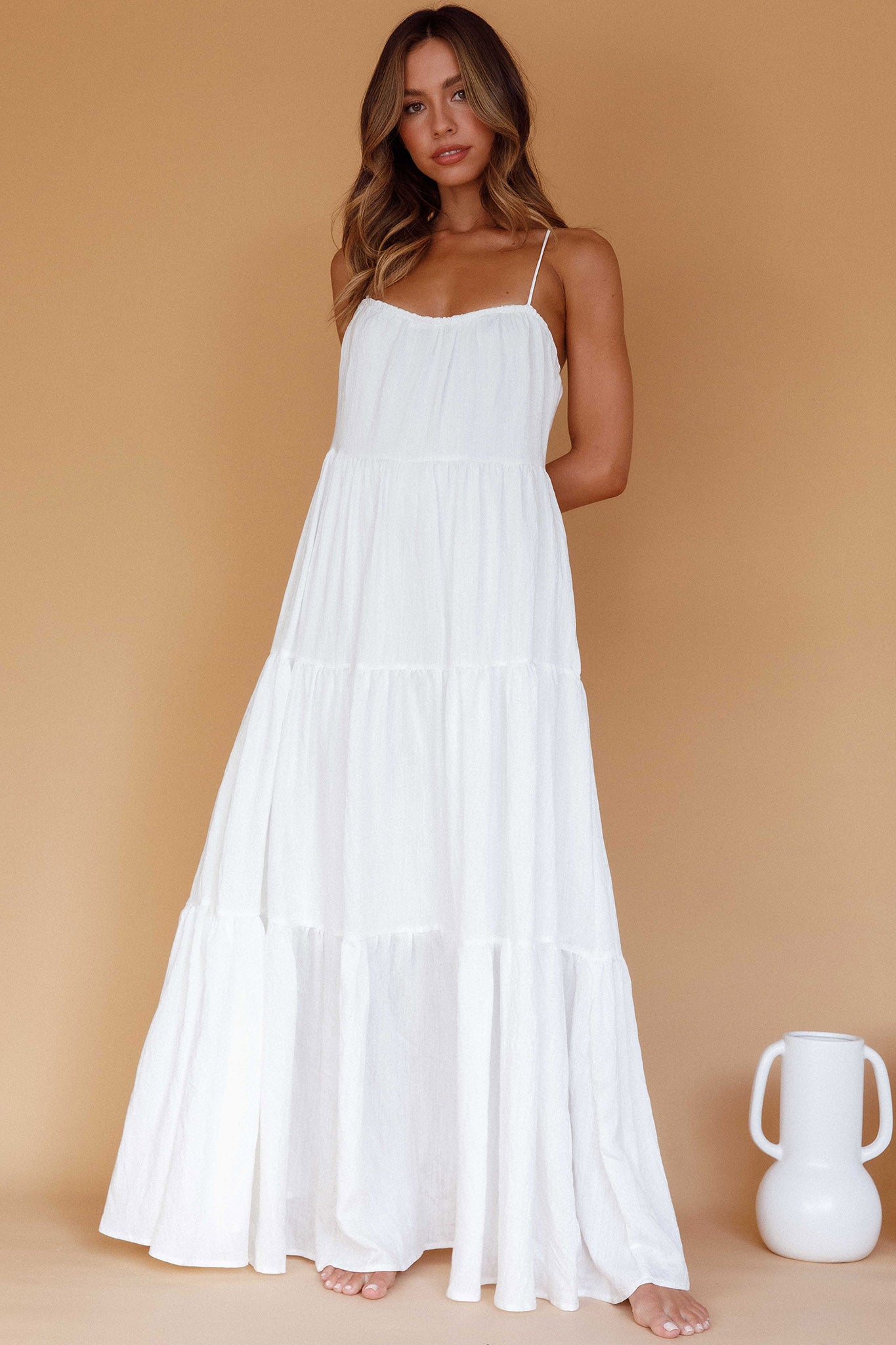 Bora Bora Tied Back Maxi Dress White-Maymioy