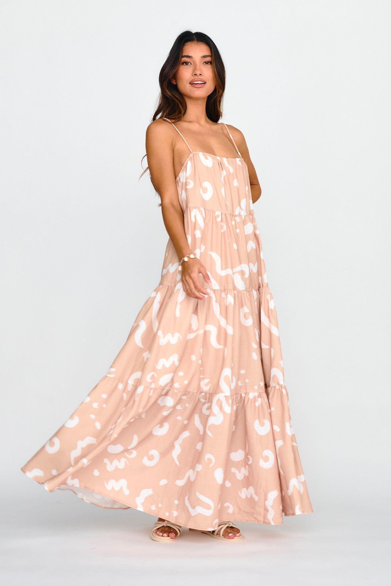 Bora Bora Tied Back Maxi Dress Print Beige-Maymioy
