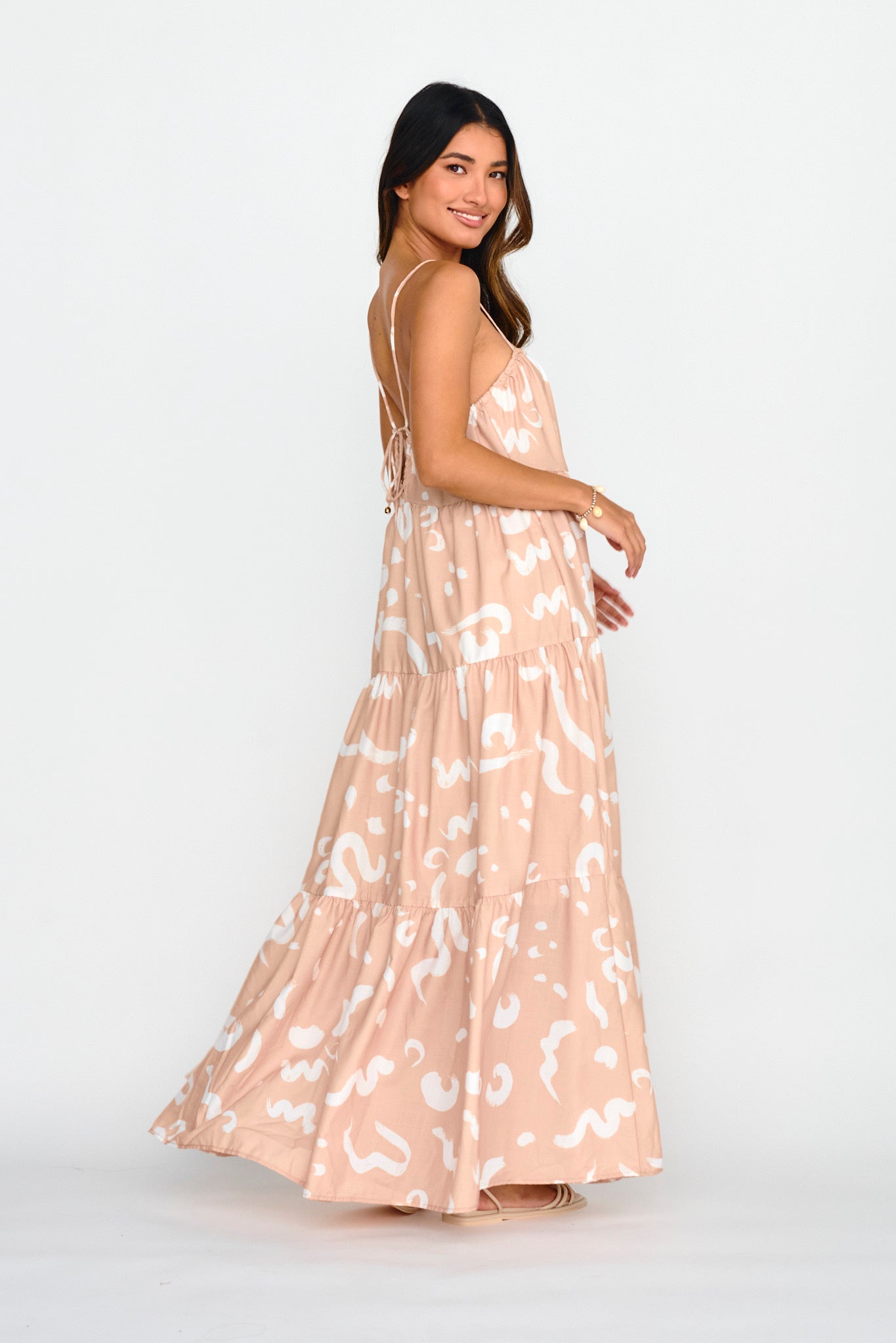 Bora Bora Tied Back Maxi Dress Print Beige-Maymioy