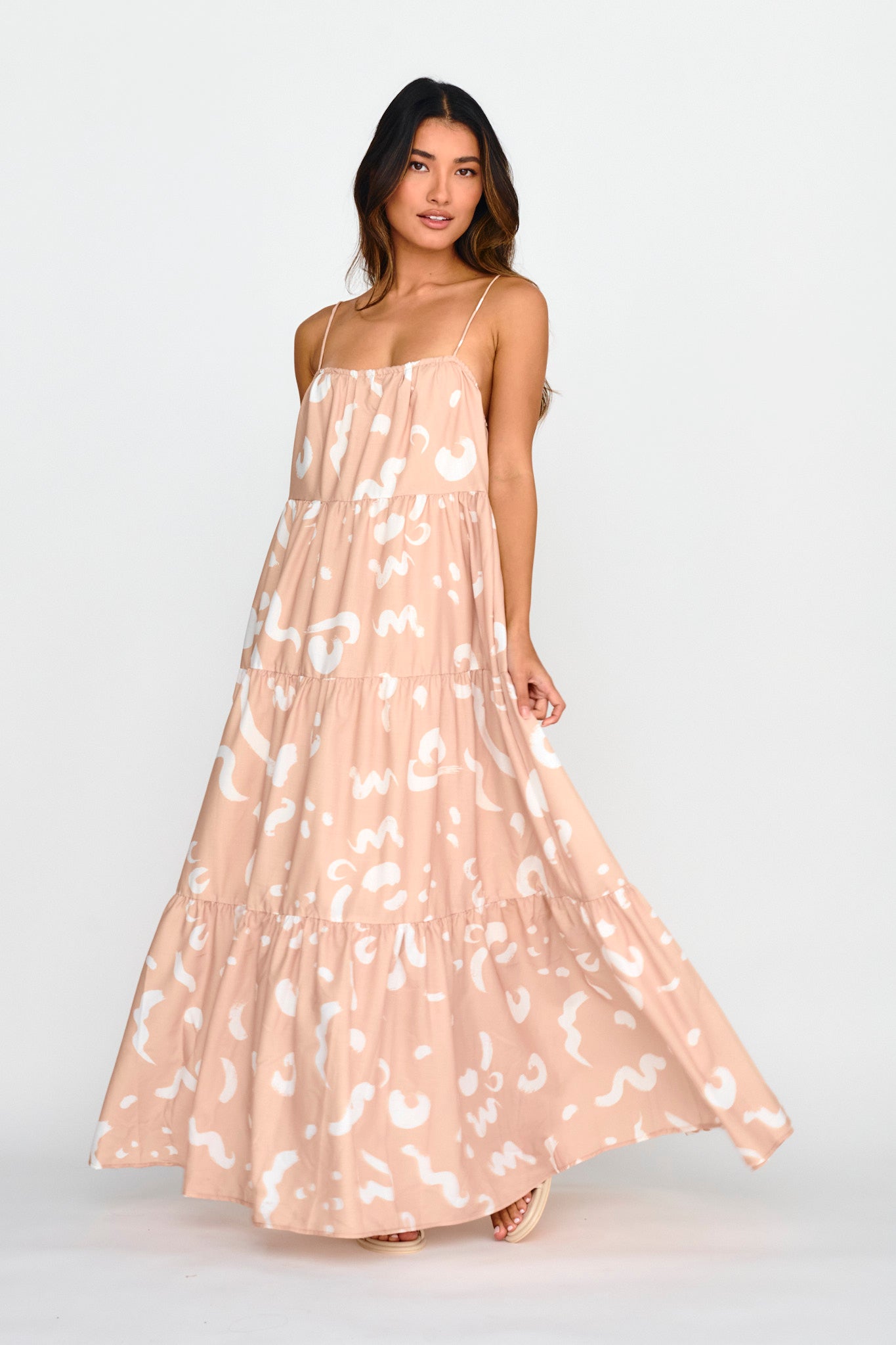 Bora Bora Tied Back Maxi Dress Print Beige-Maymioy