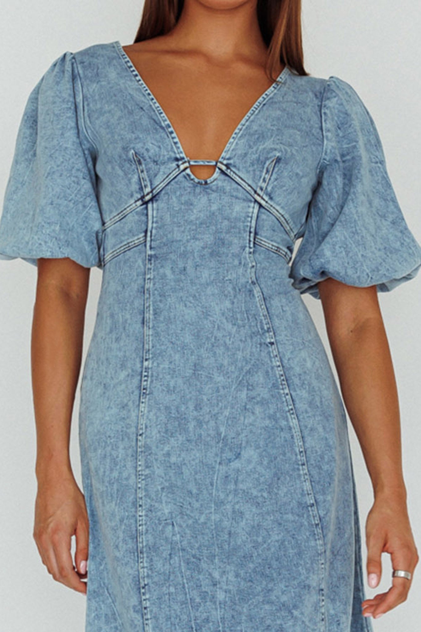 Elias Puff Sleeve Midi Dress Denim-Maymioy