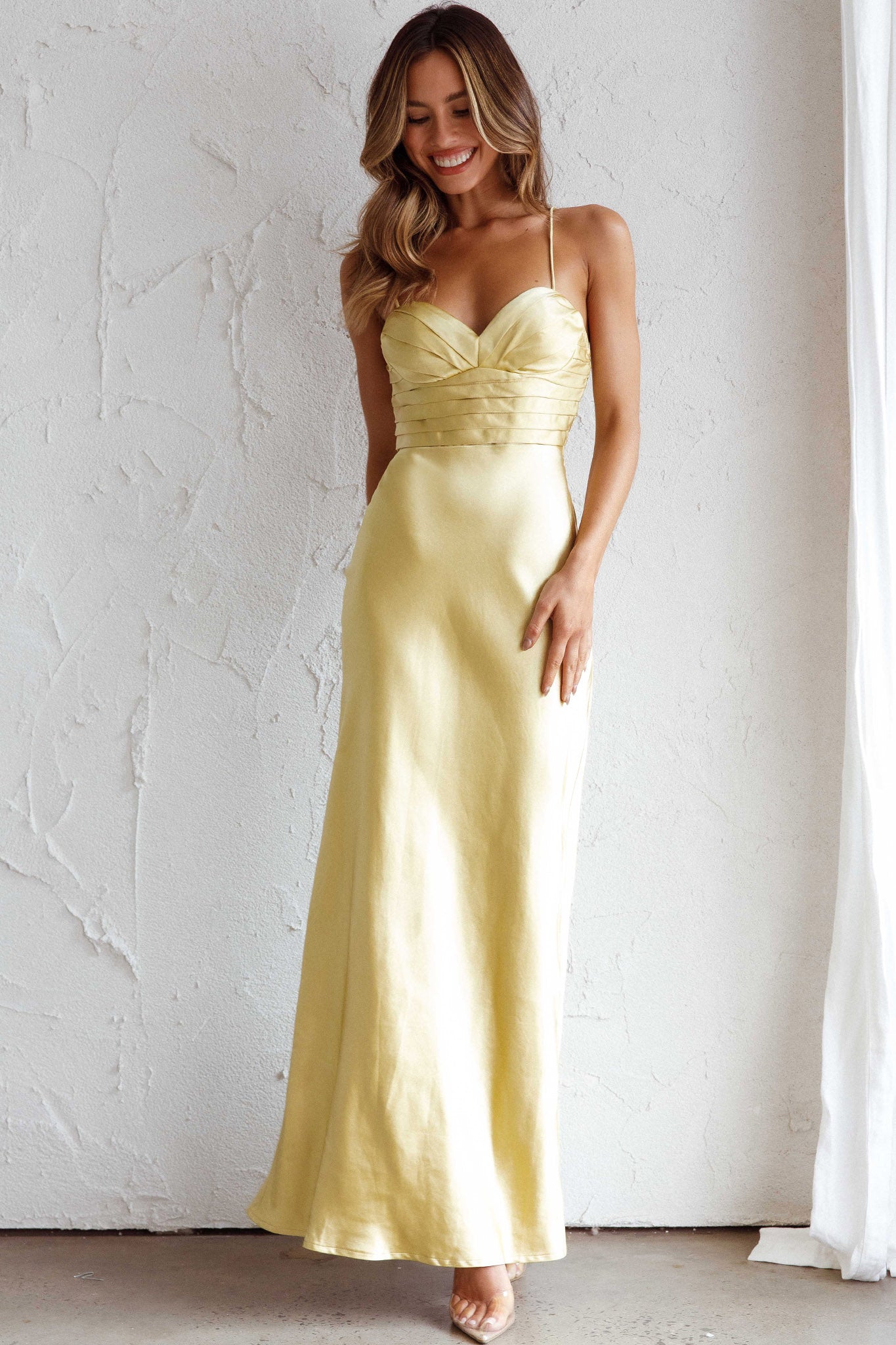 Azara Pintuck Bodice Maxi Dress Yellow-Maymioy