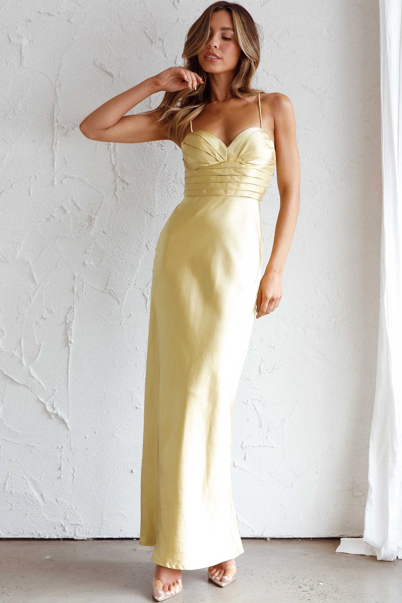 Azara Pintuck Bodice Maxi Dress Yellow-Maymioy
