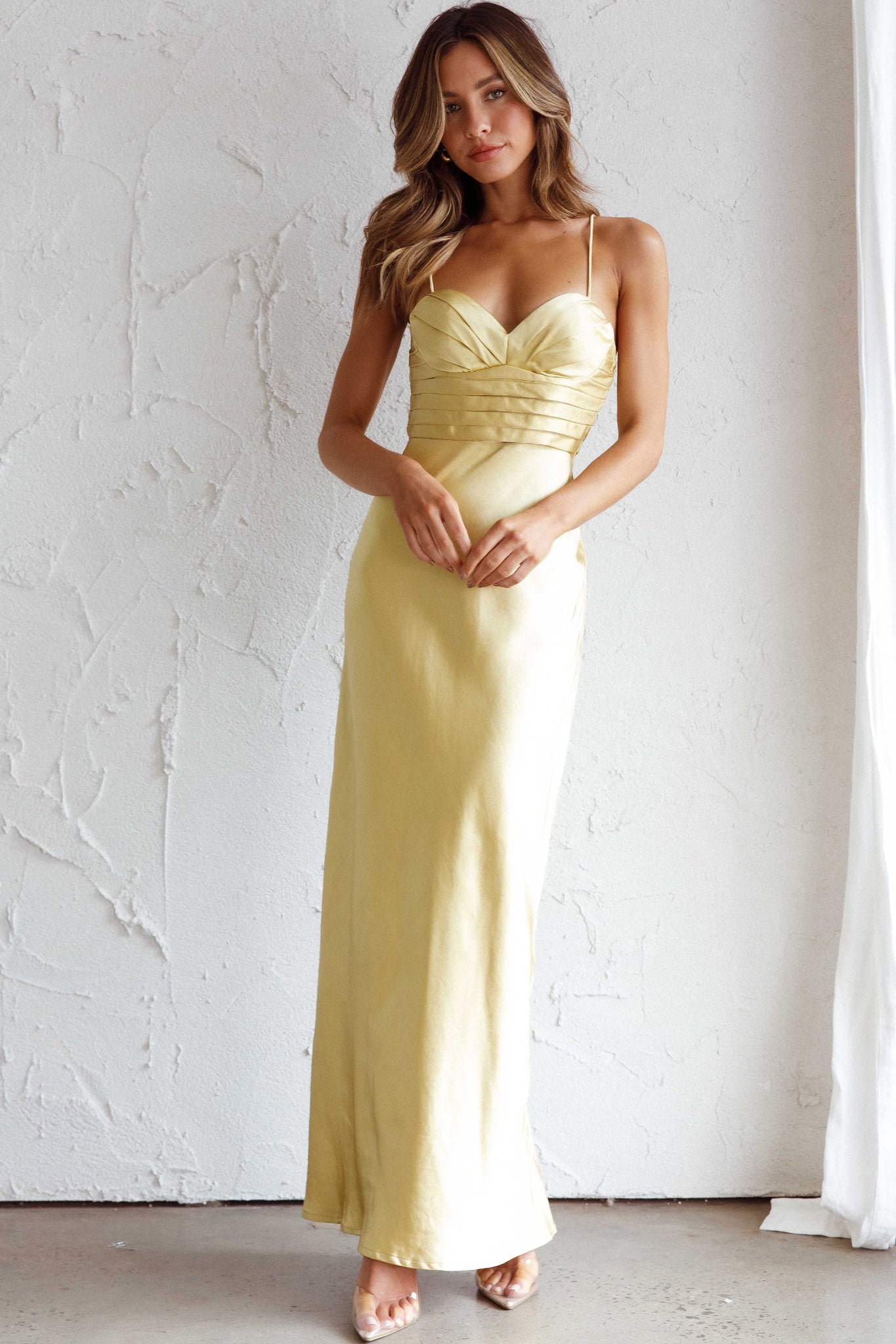 Azara Pintuck Bodice Maxi Dress Yellow-Maymioy