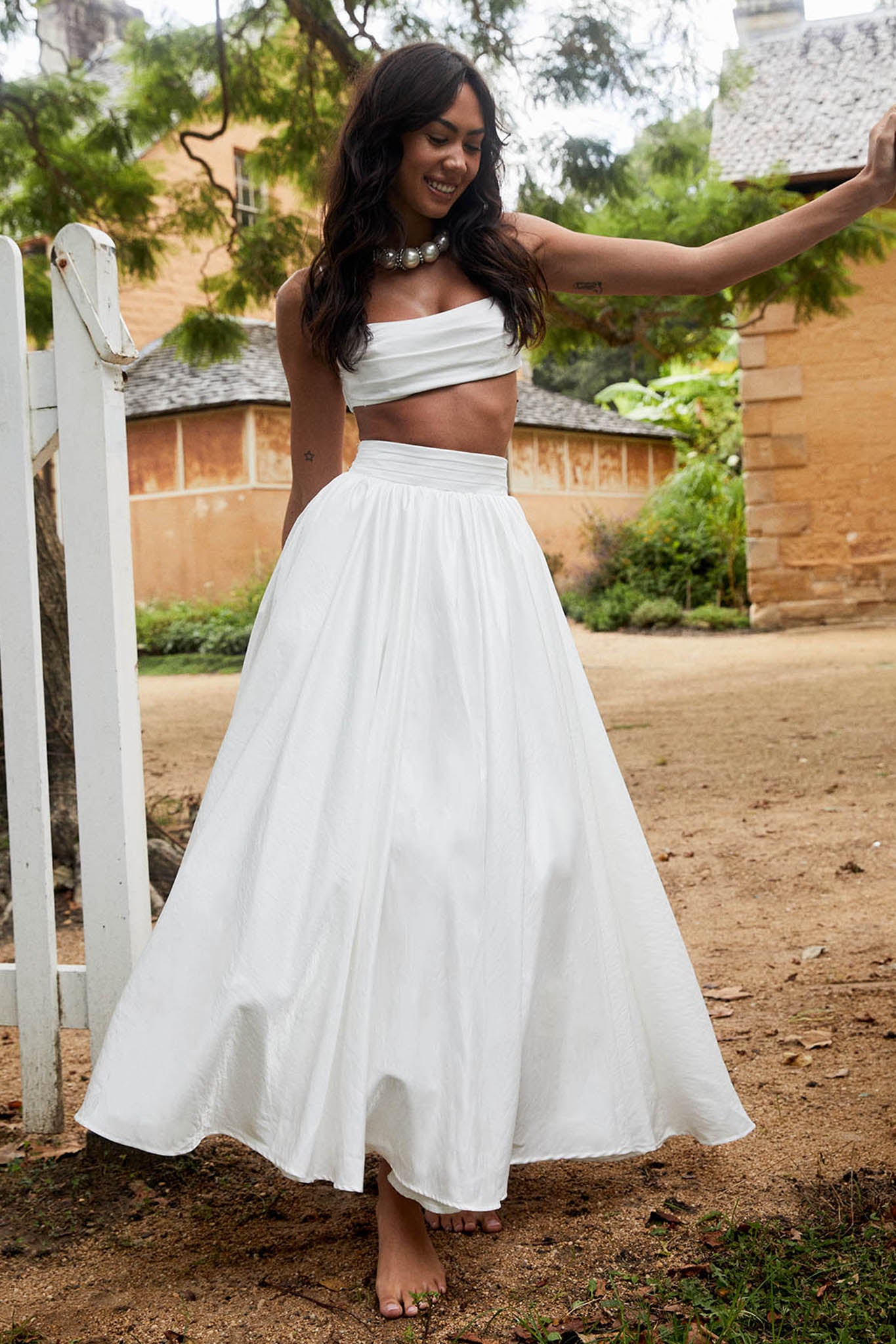 Love Songs Tied Back Maxi Skirt White-Maymioy
