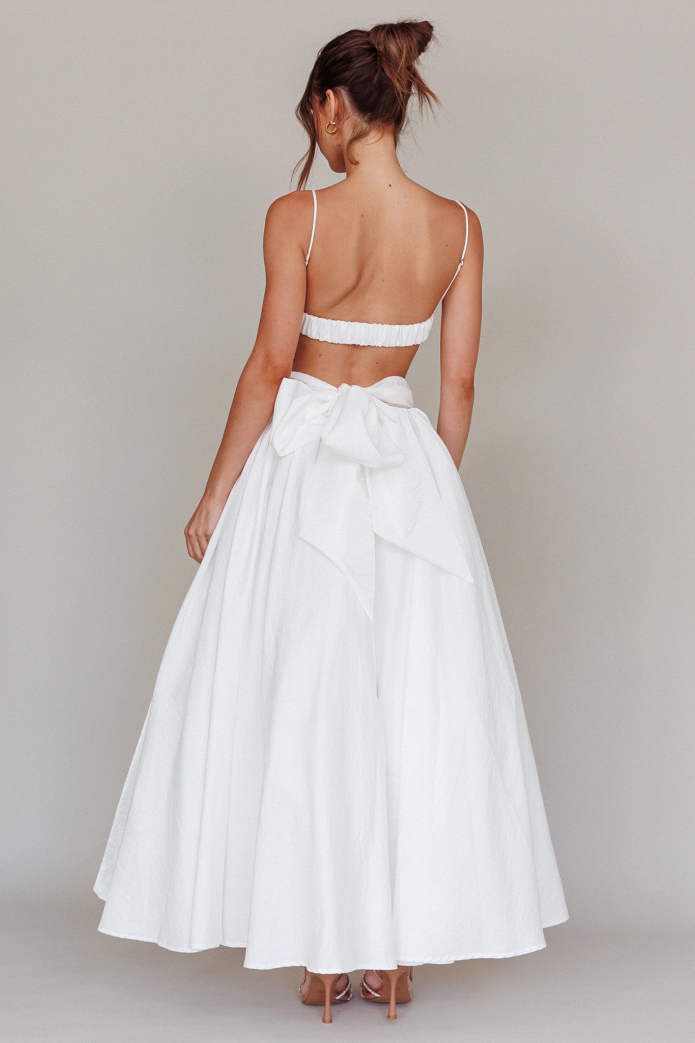 Love Songs Tied Back Maxi Skirt White-Maymioy
