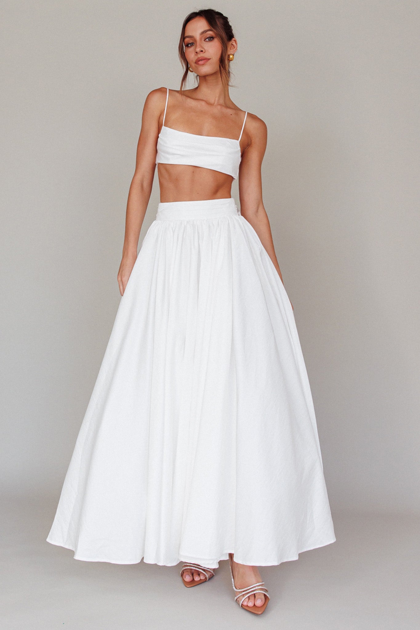 Love Songs Tied Back Maxi Skirt White-Maymioy