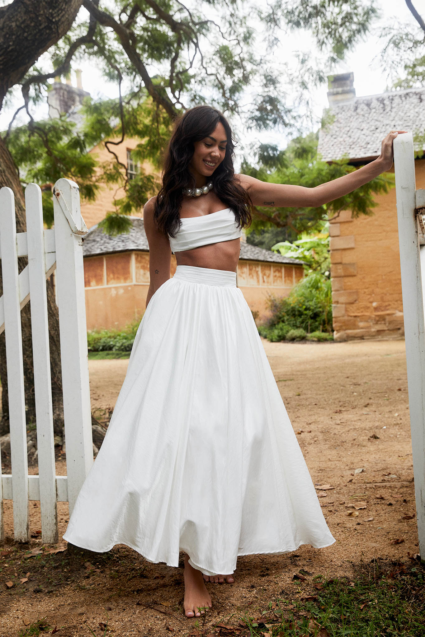 Love Songs Tied Back Maxi Skirt White-Maymioy