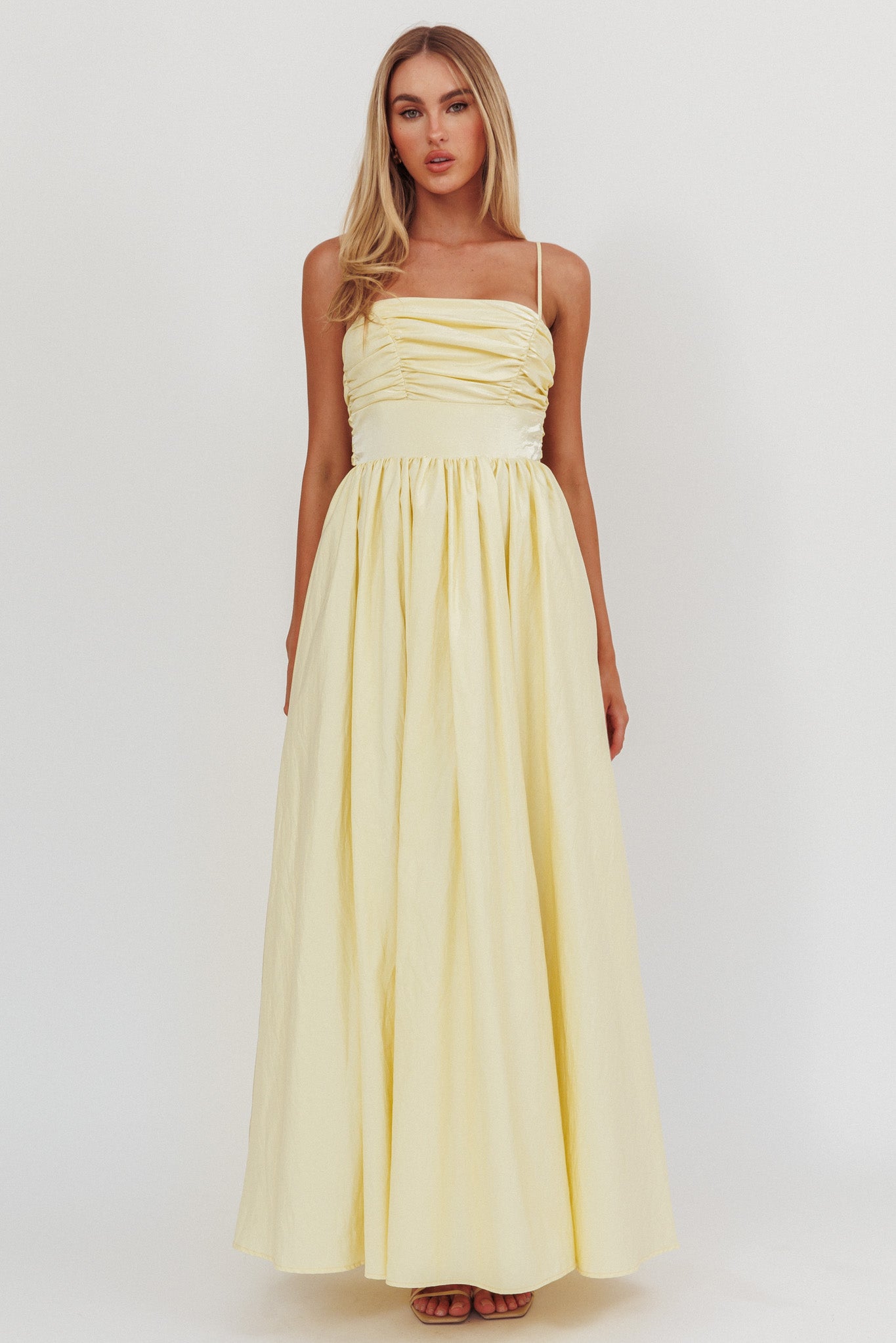 Love Songs Back Bow Maxi Dress Butter-Maymioy