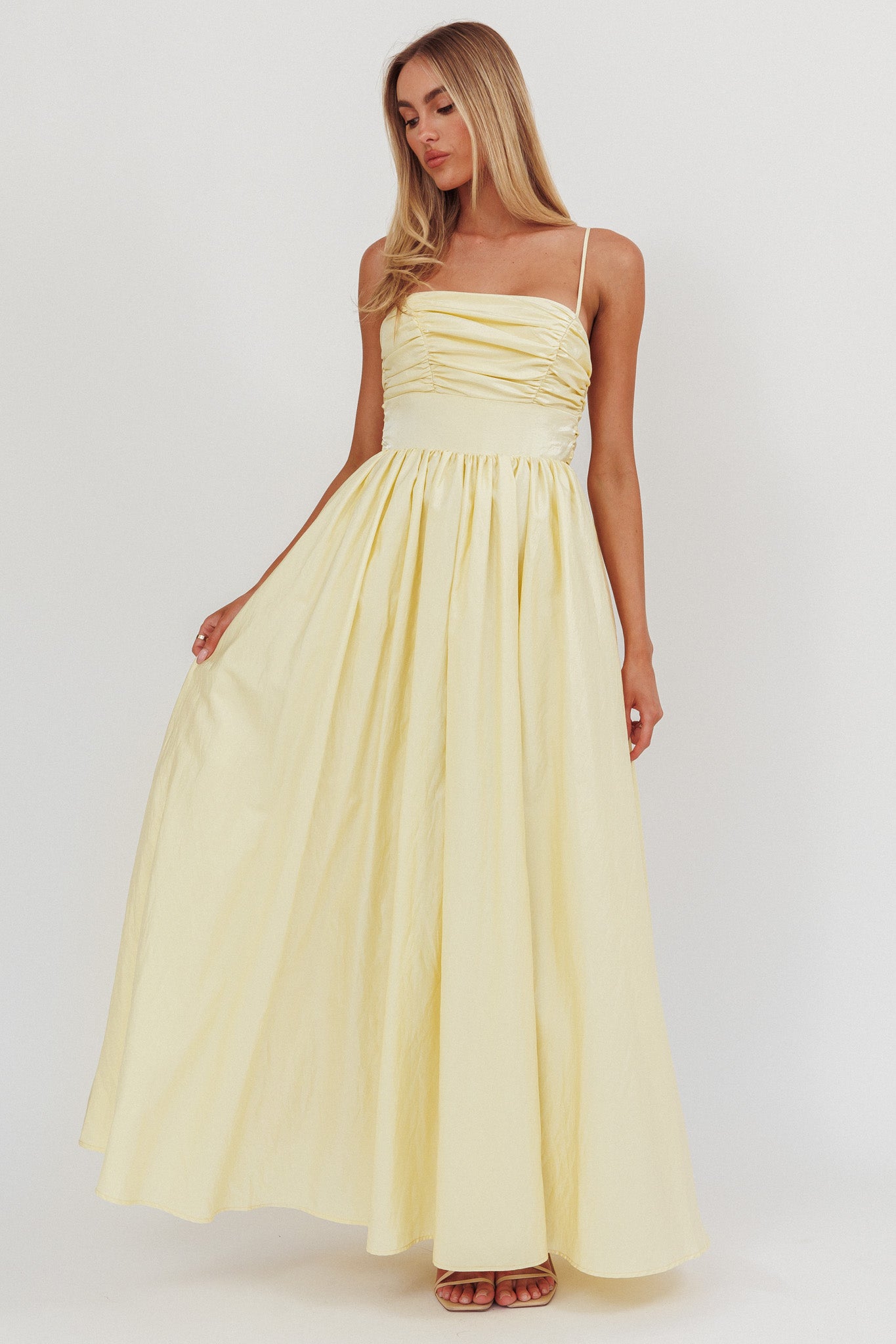 Love Songs Back Bow Maxi Dress Butter-Maymioy