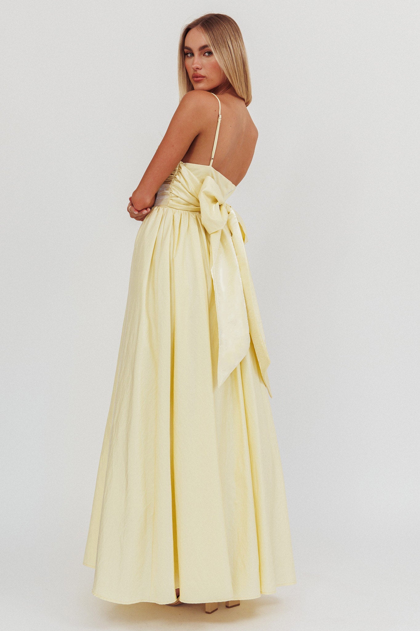 Love Songs Back Bow Maxi Dress Butter-Maymioy