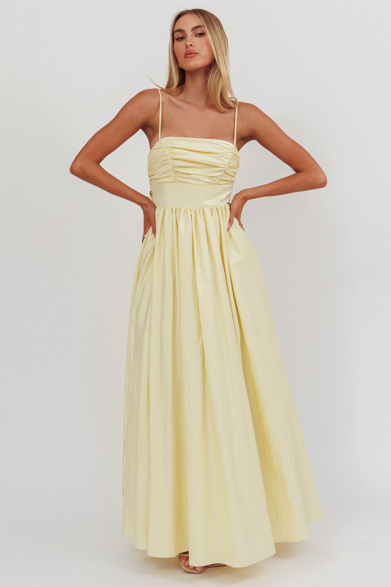 Love Songs Back Bow Maxi Dress Butter-Maymioy