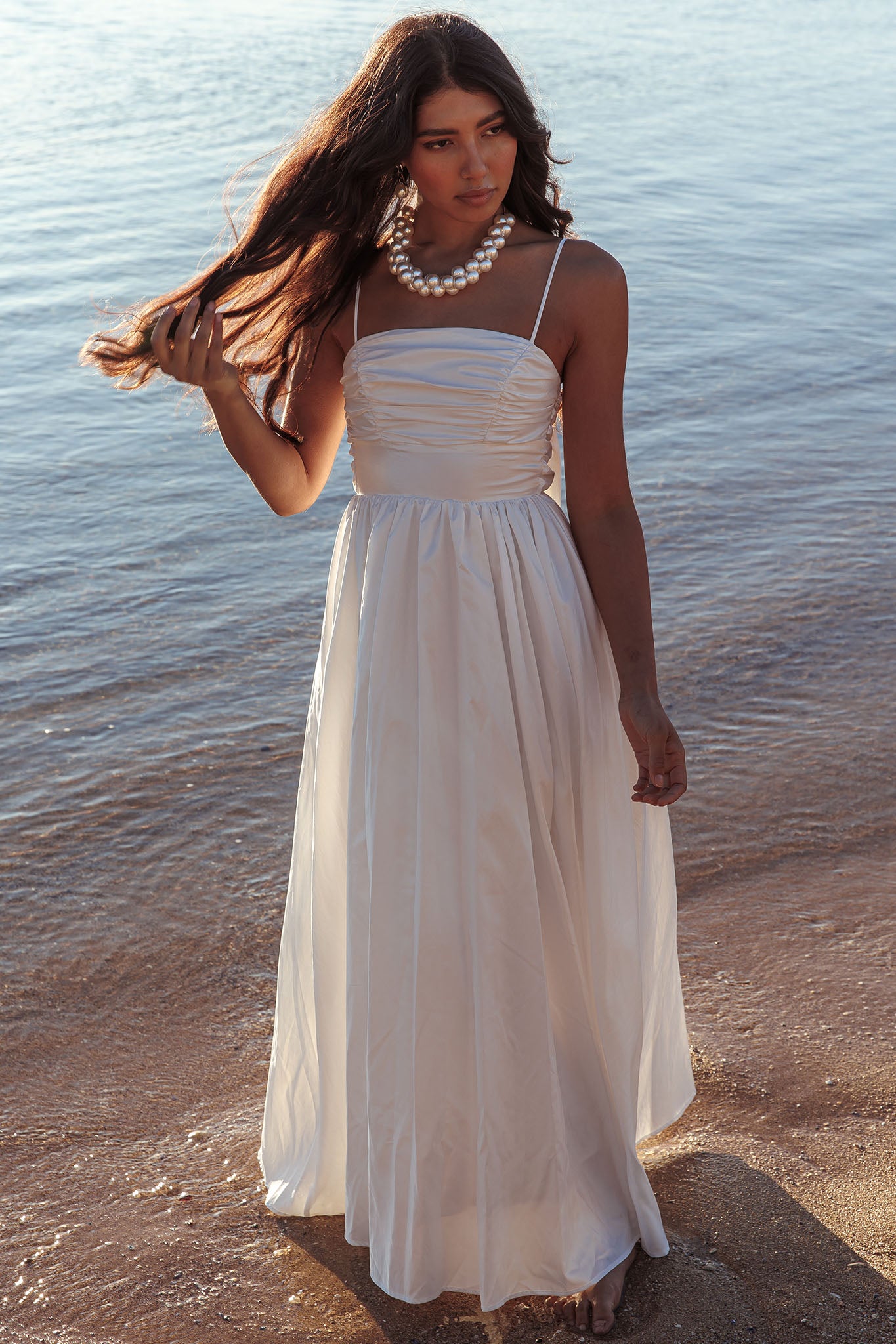 Love Songs Back Bow Maxi Dress White-Maymioy