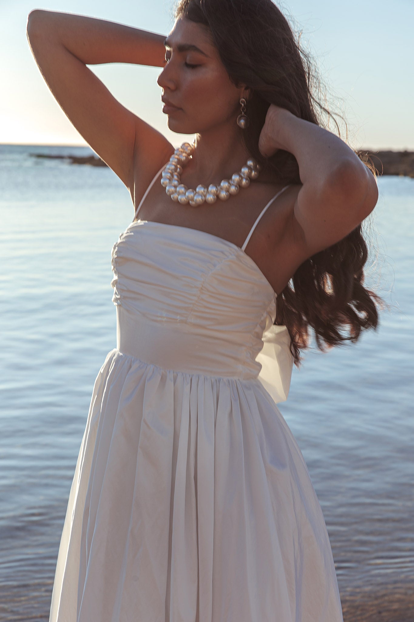 Love Songs Back Bow Maxi Dress White-Maymioy