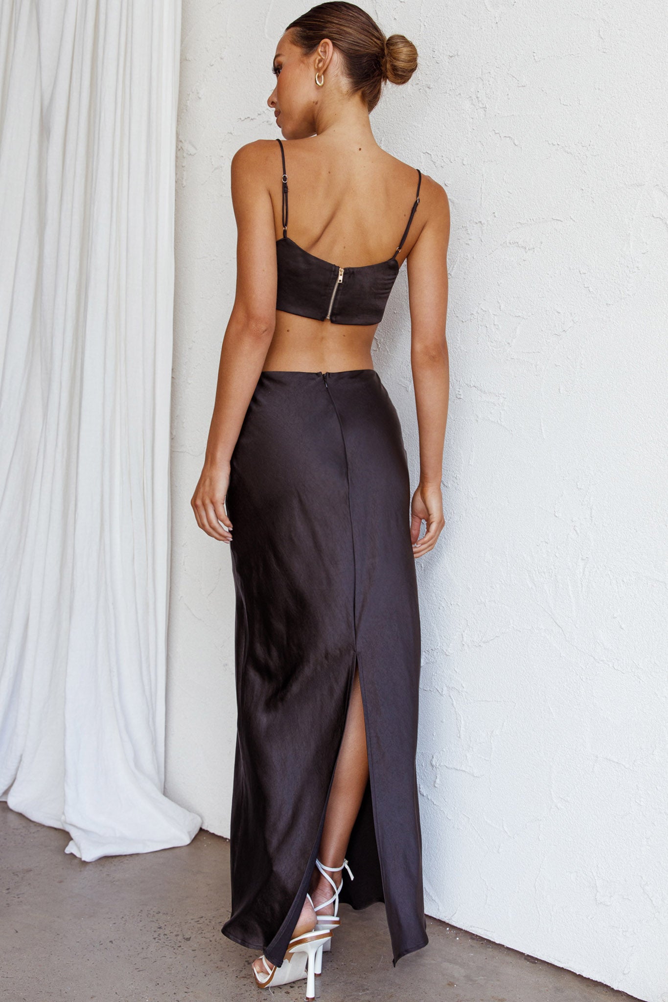 The Moment Satin Maxi Skirt Black-Maymioy