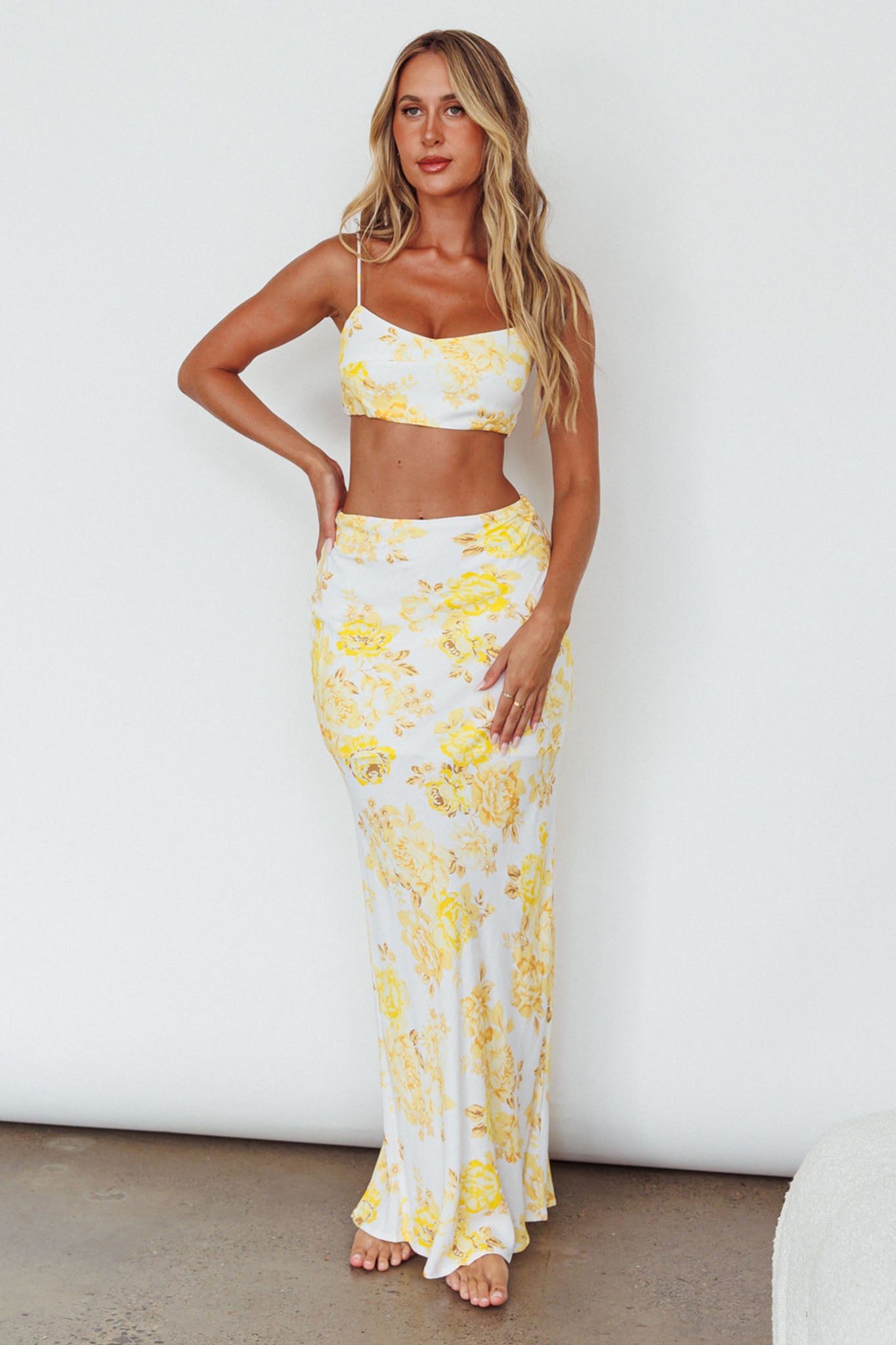 The Moment Cami Strap Crop Top Floral Yellow-Maymioy