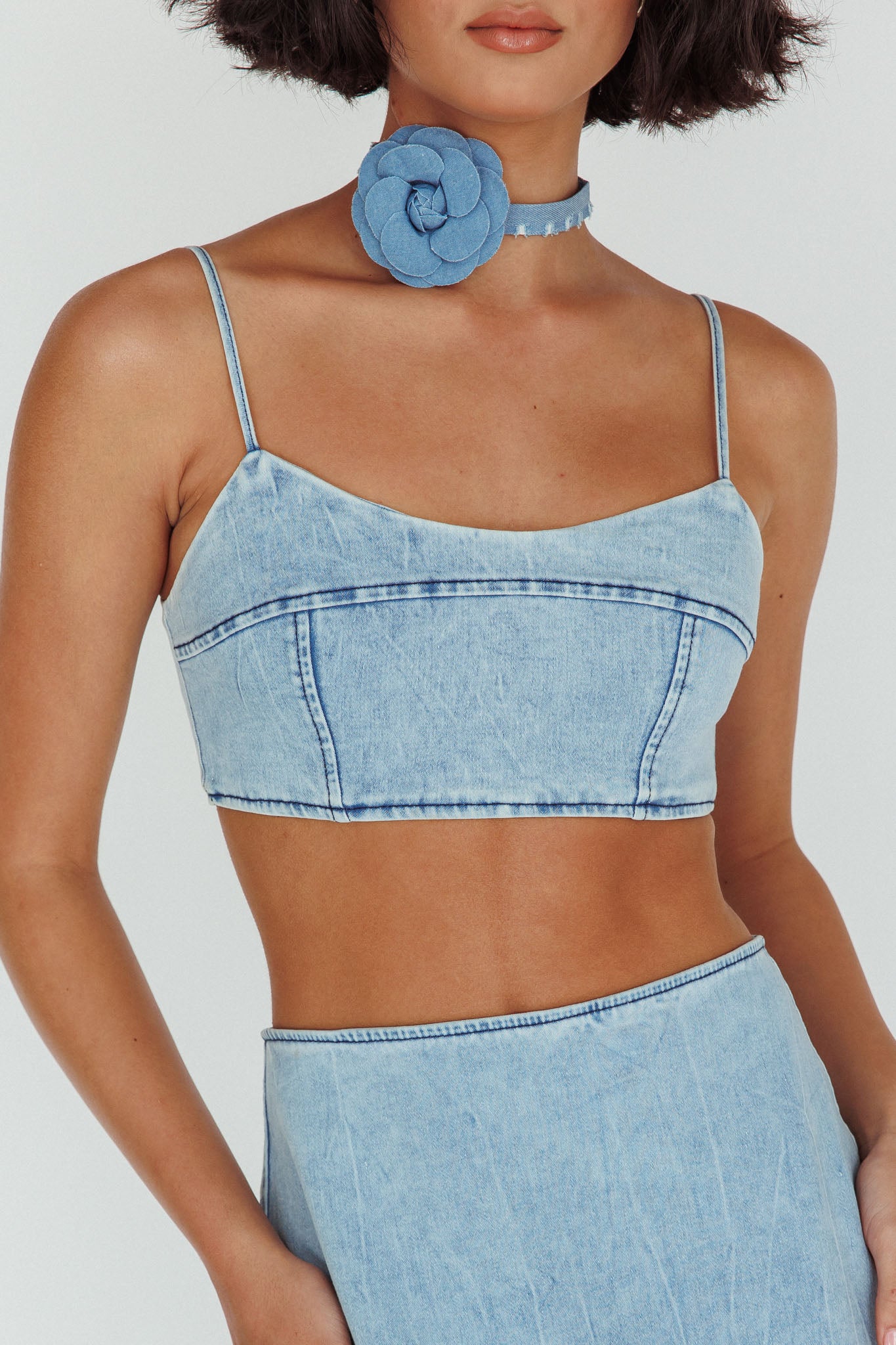 The Moment Cami Strap Crop Top Denim-Maymioy
