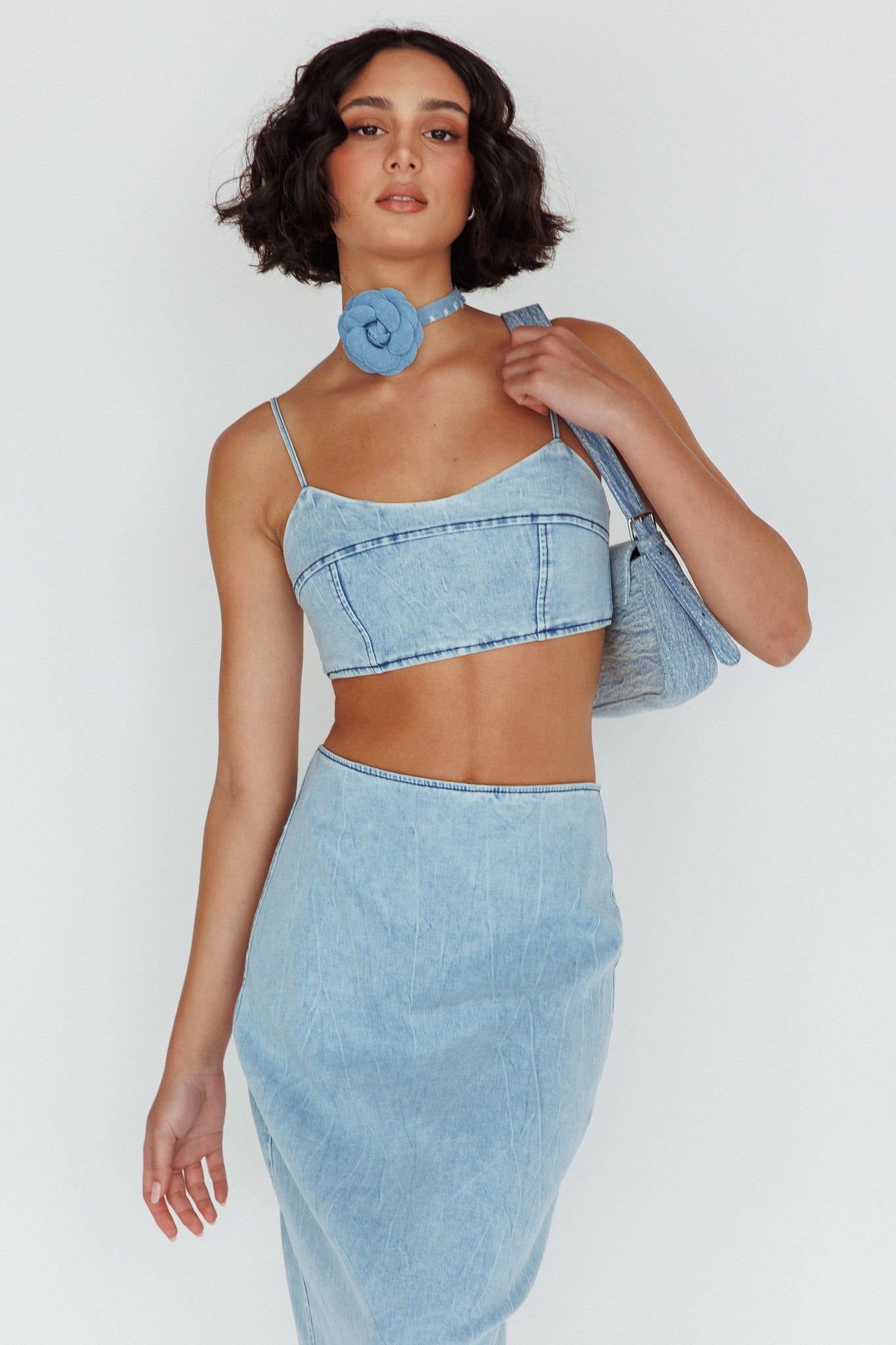 The Moment Cami Strap Crop Top Denim-Maymioy