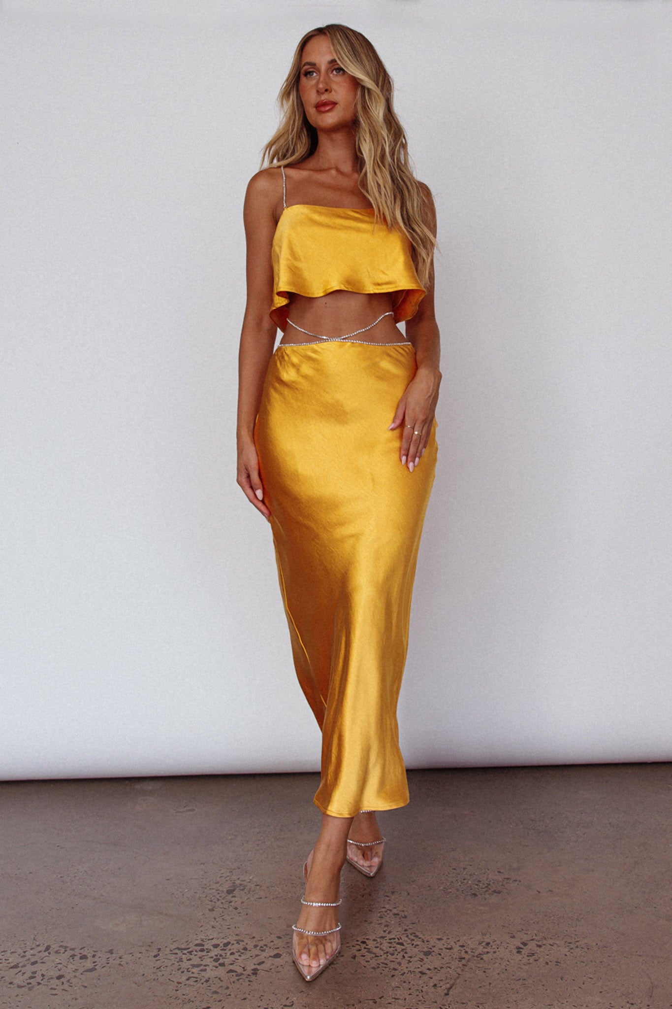 Tahni Diamante Strap Crop Top Mango-Maymioy