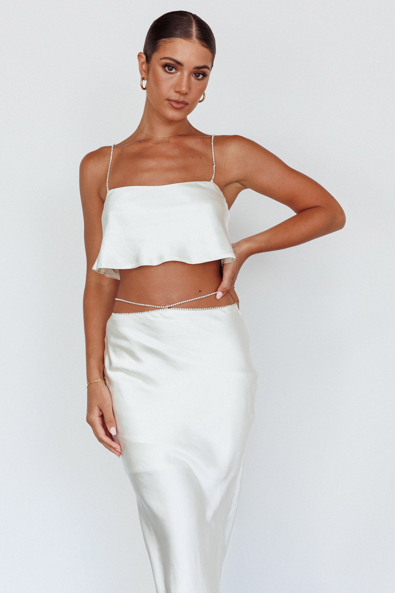 Tahni Diamante Chain Maxi Skirt Oyster-Maymioy