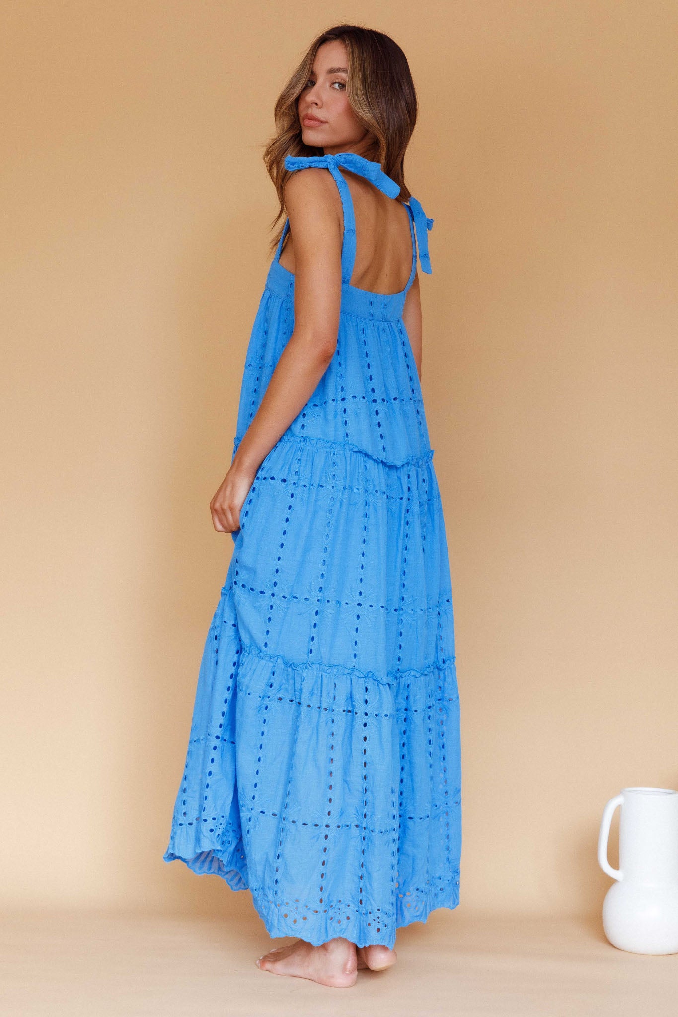 Brynna Tied Shoulder Maxi Dress Blue-Maymioy
