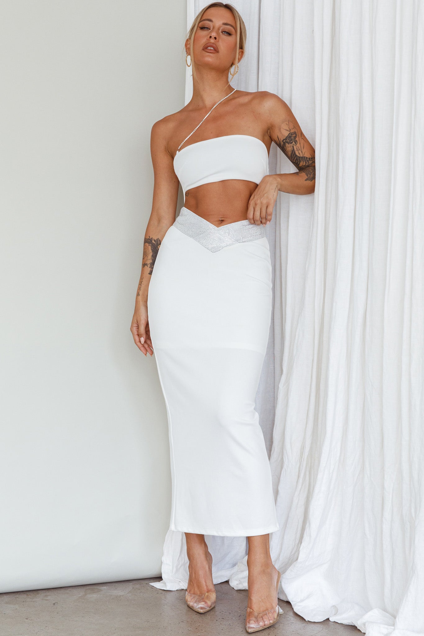 Megyn Diamante Midi Dress White-Maymioy