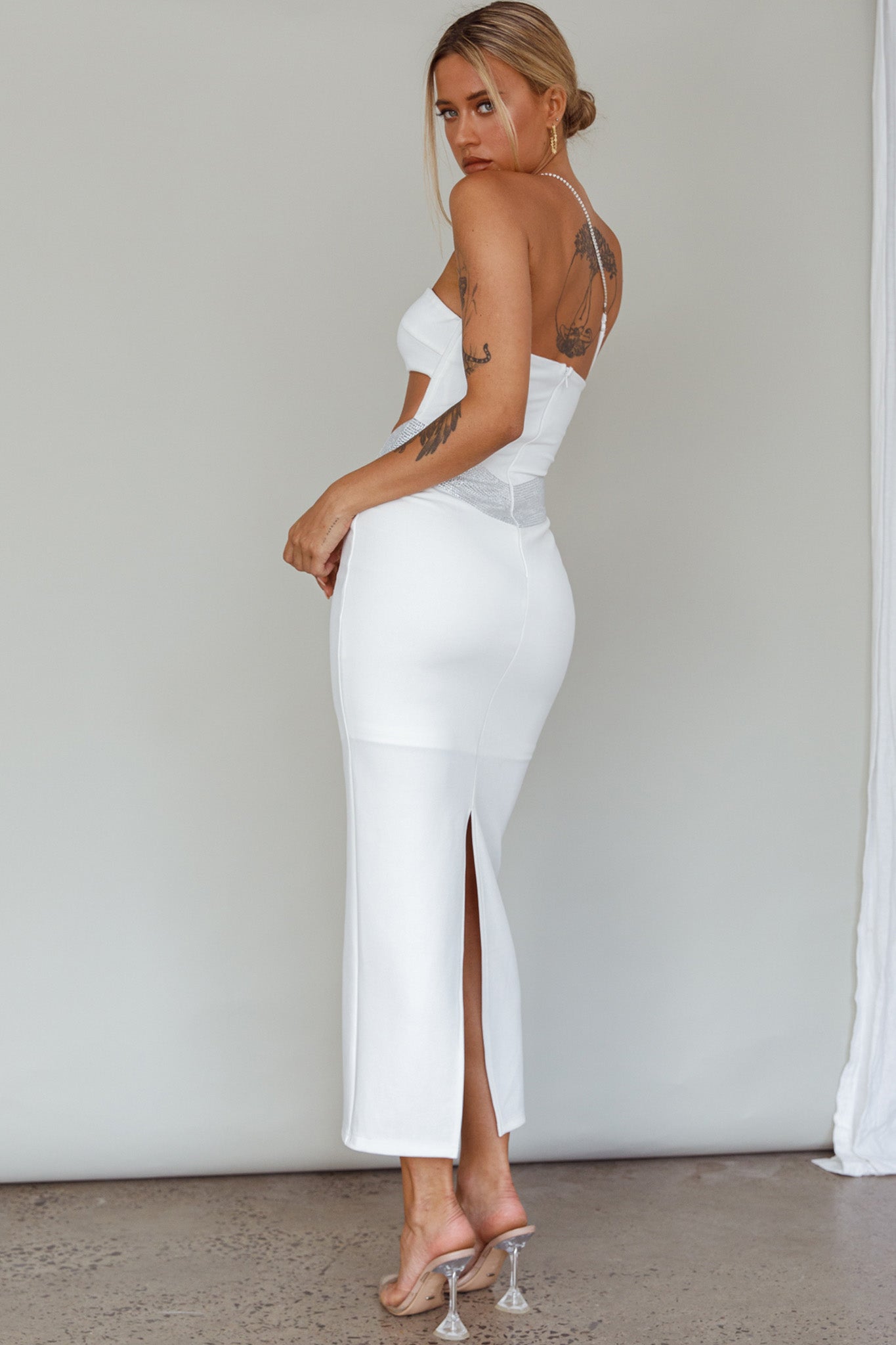 Megyn Diamante Midi Dress White-Maymioy