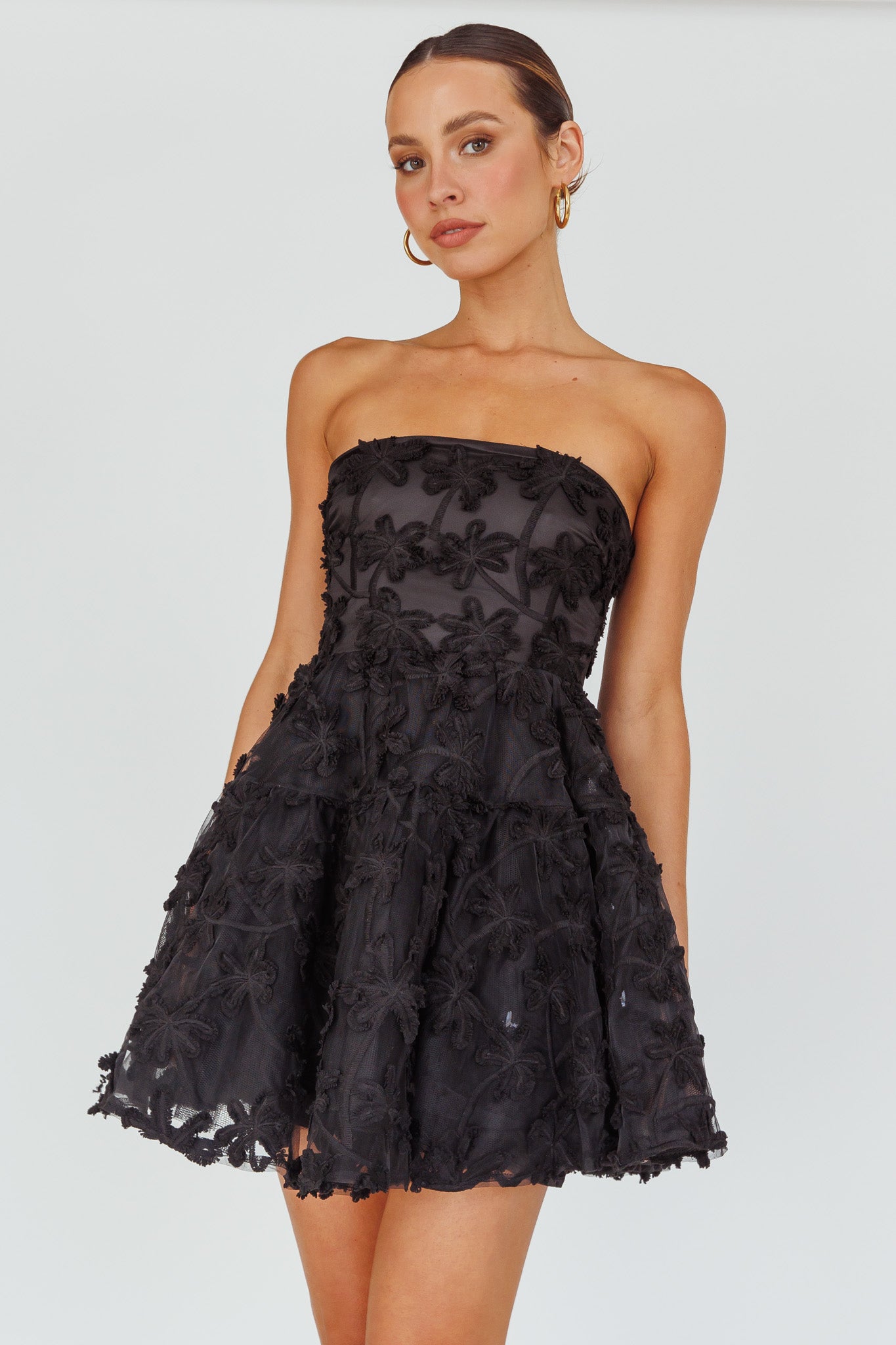 Dori Floral Embellished Mini Dress Black-Maymioy