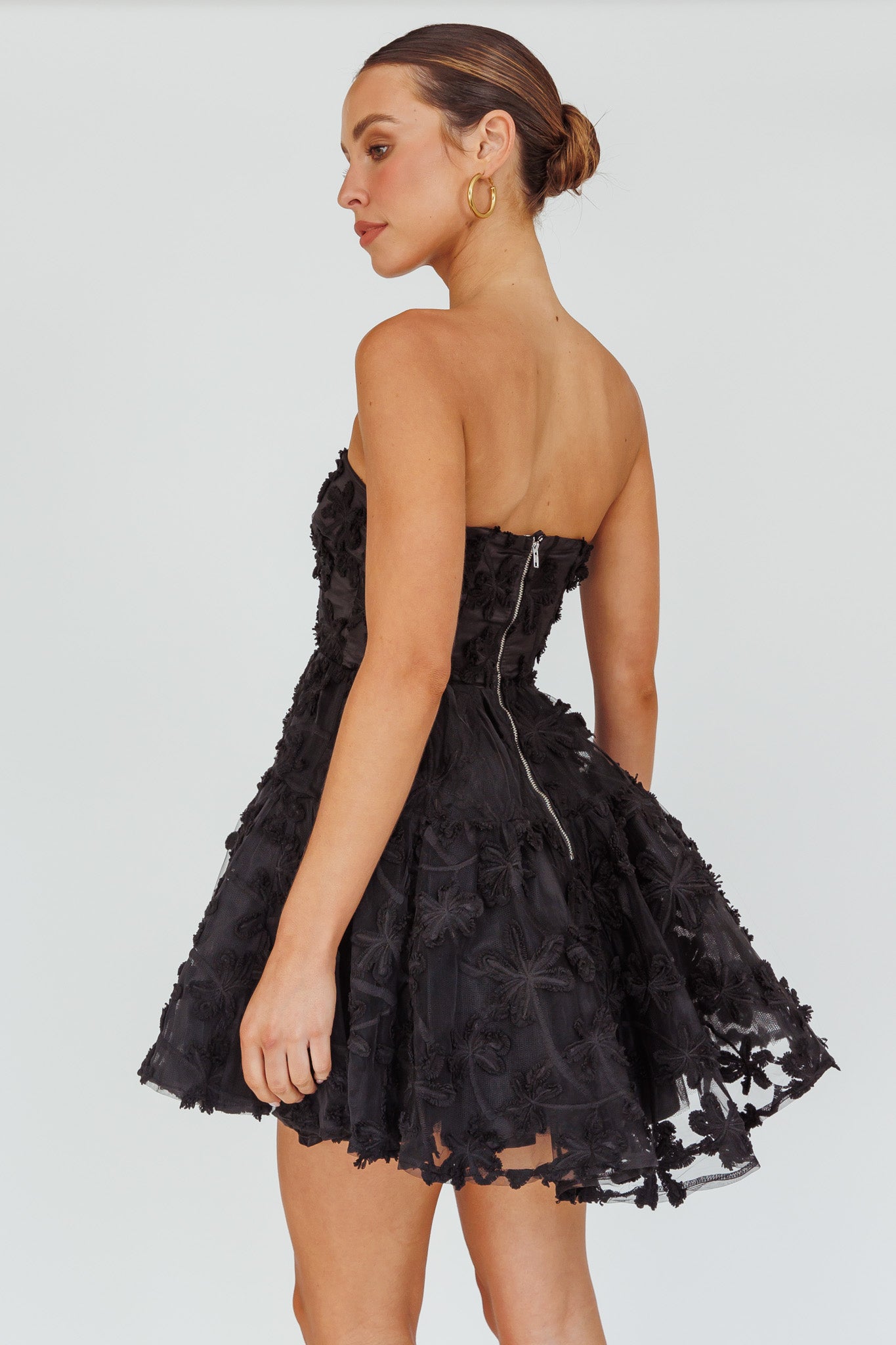 Dori Floral Embellished Mini Dress Black-Maymioy