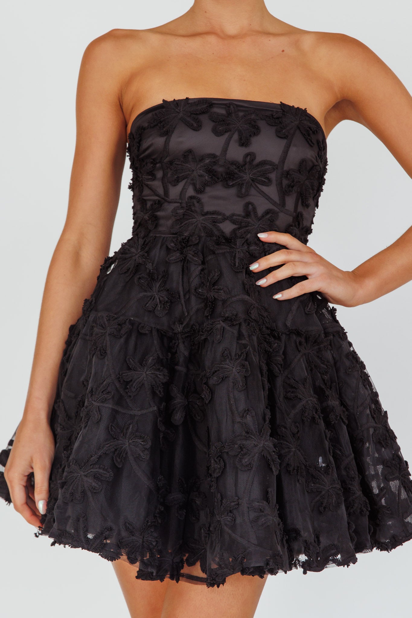 Dori Floral Embellished Mini Dress Black-Maymioy