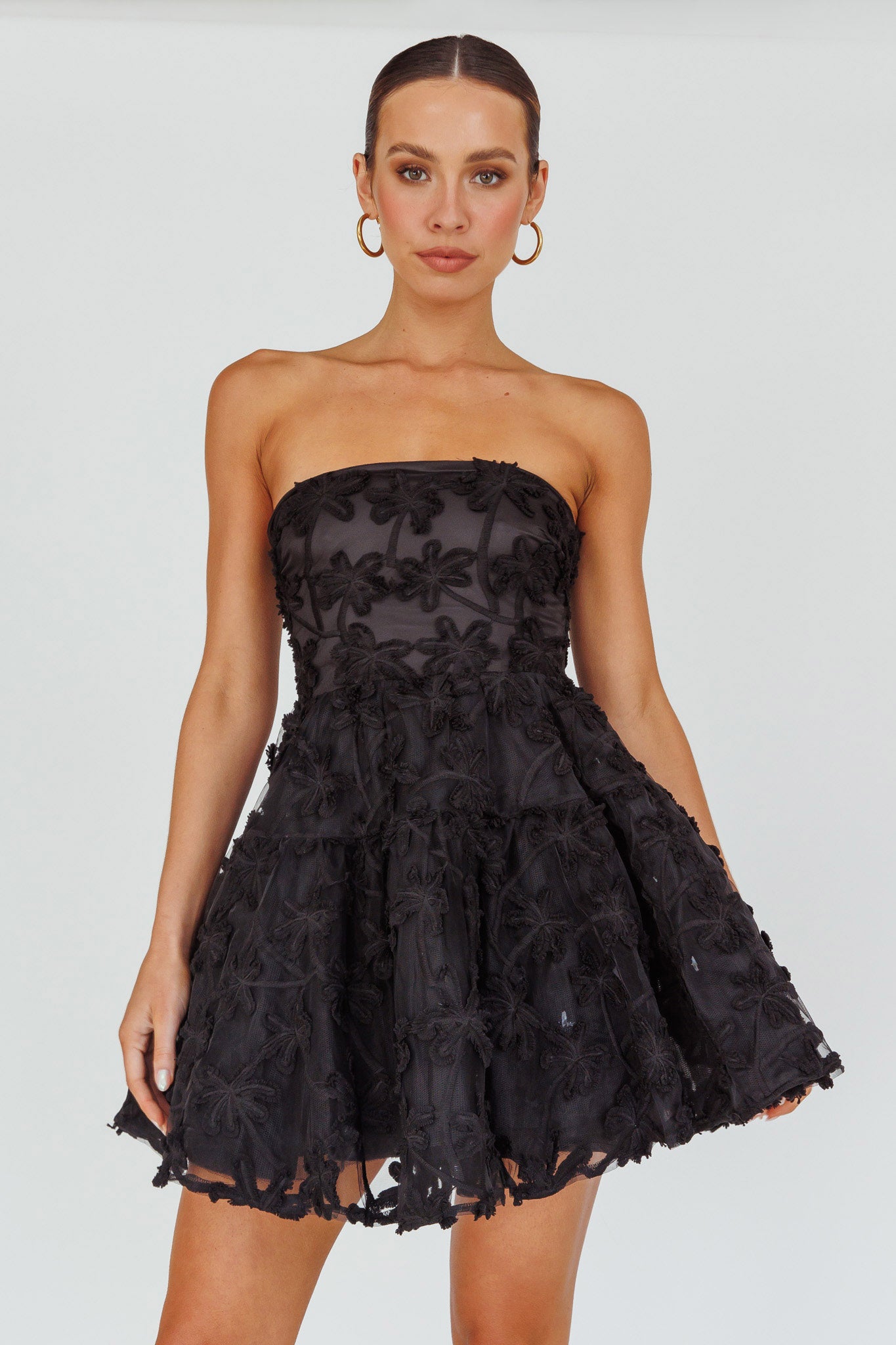 Dori Floral Embellished Mini Dress Black-Maymioy