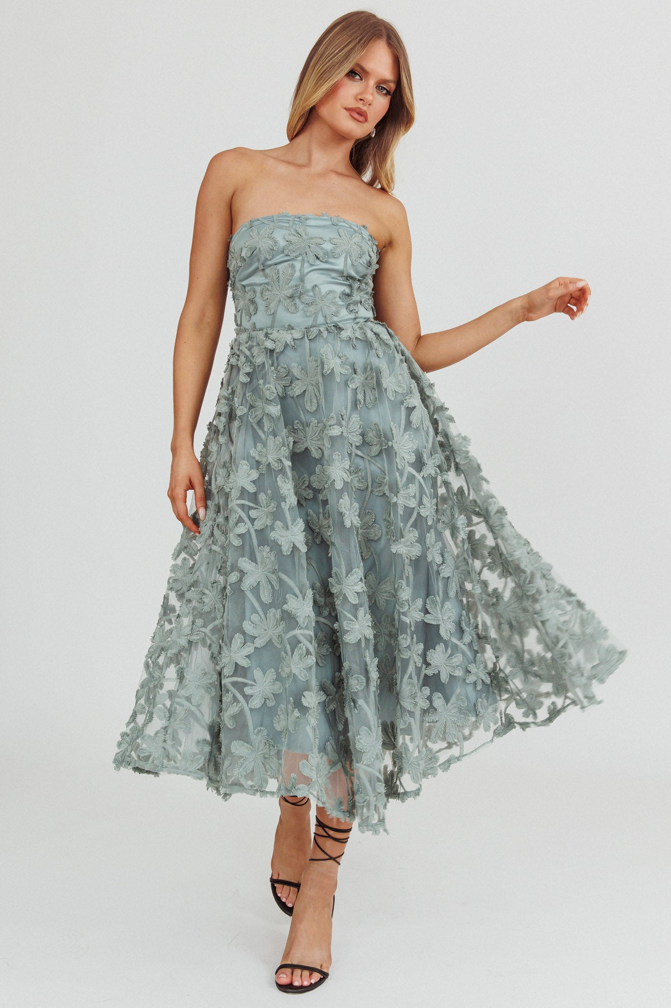 Dori Floral Embellished Midi Dress Sage-Maymioy