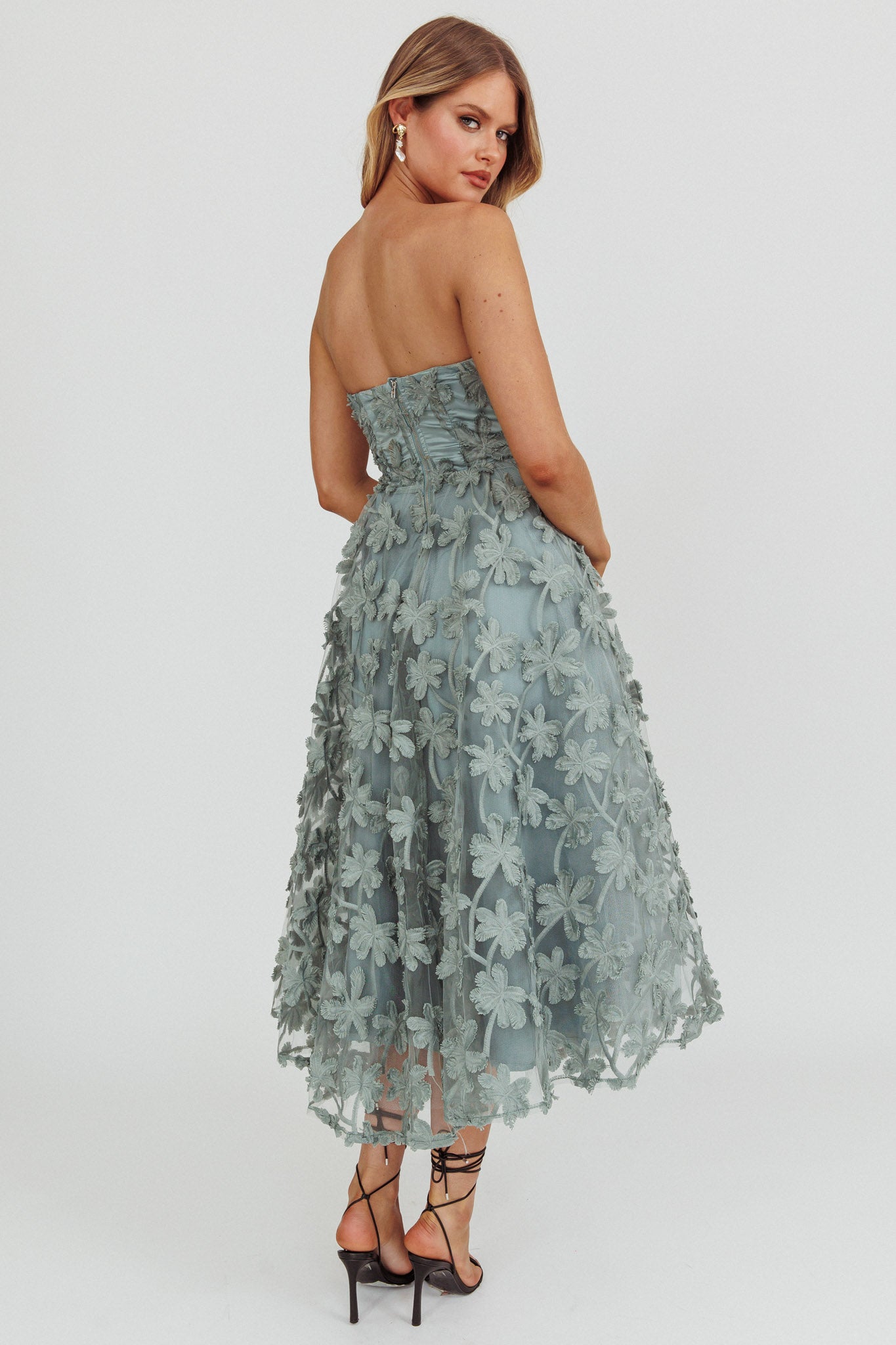 Dori Floral Embellished Midi Dress Sage-Maymioy