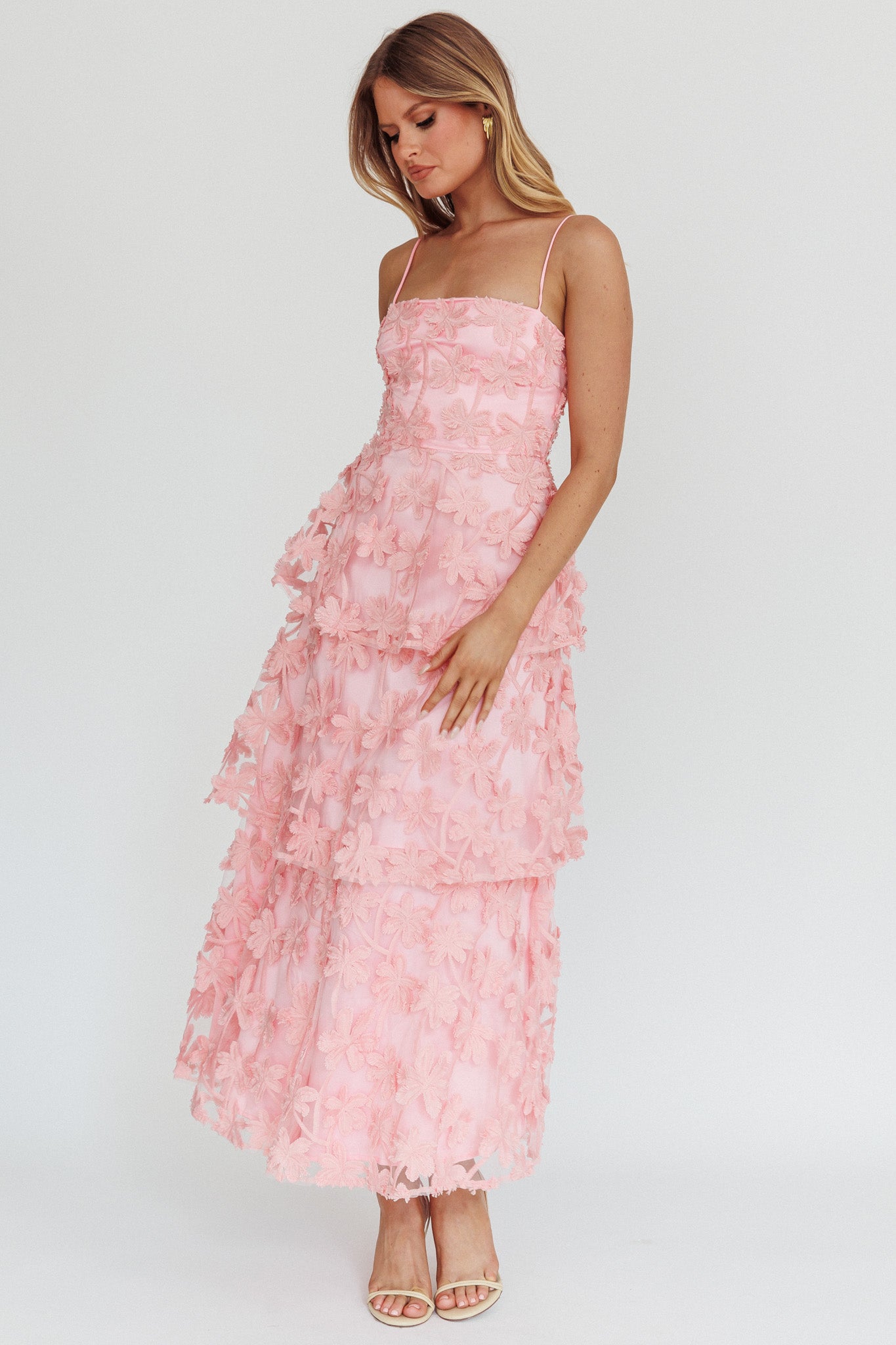 Dori Floral Embellished Maxi Dress Blush-Maymioy