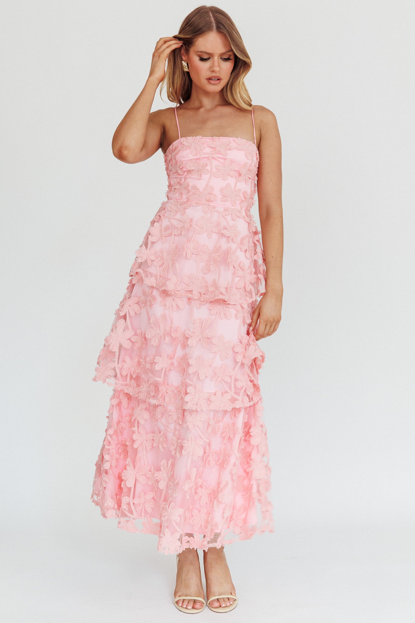 Dori Floral Embellished Maxi Dress Blush-Maymioy