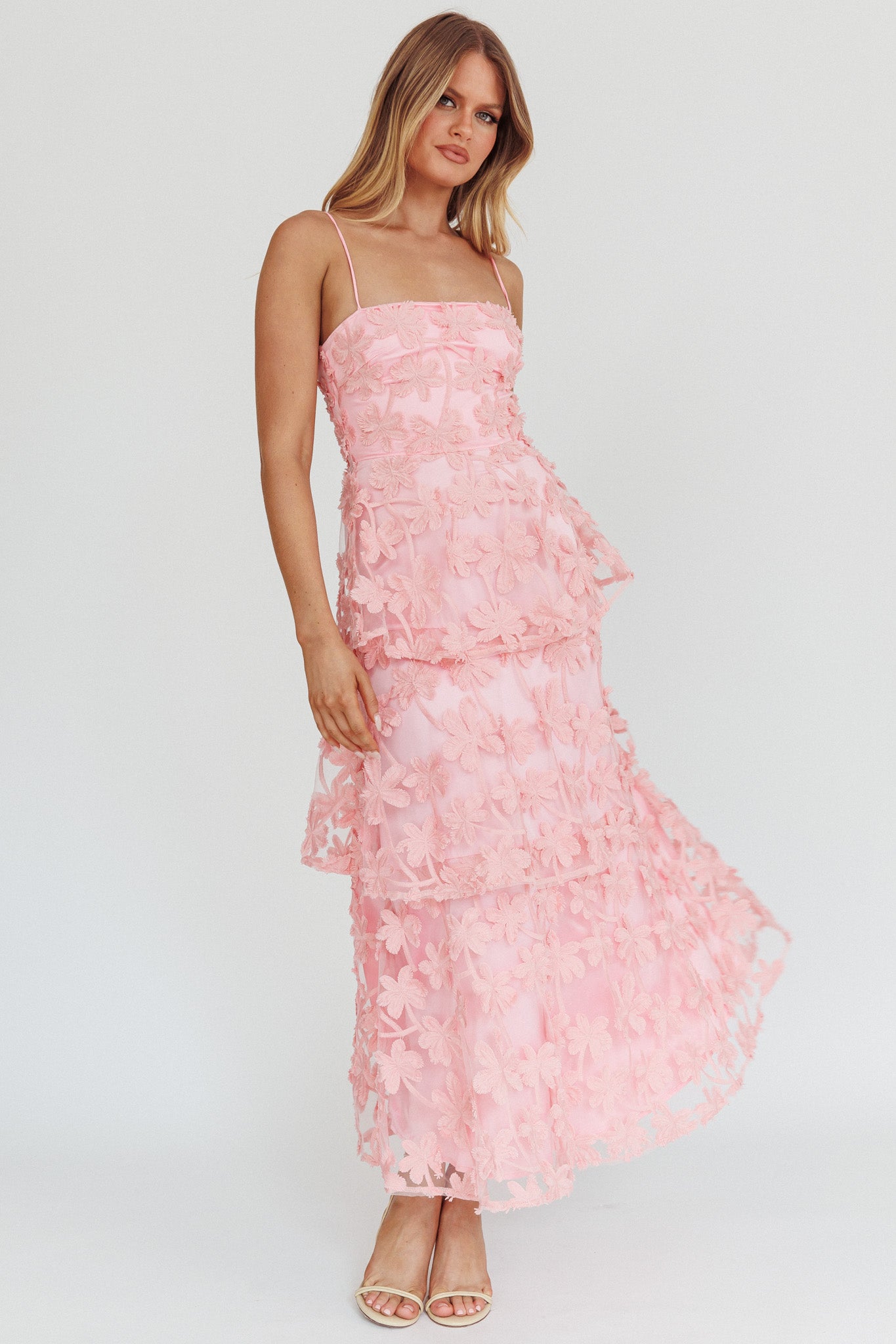 Dori Floral Embellished Maxi Dress Blush-Maymioy