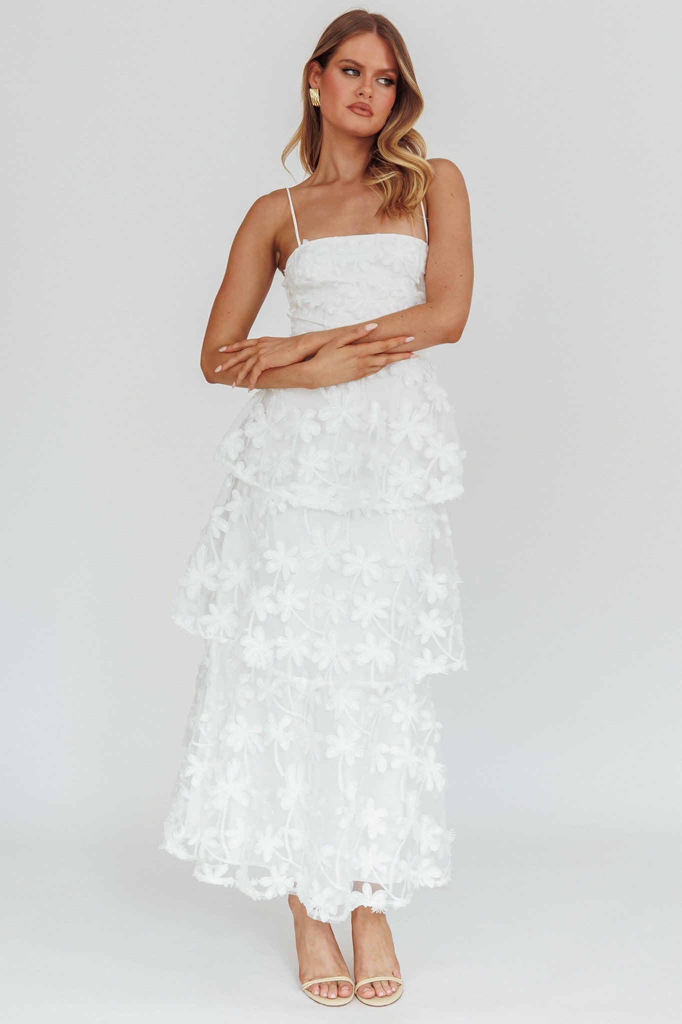 Dori Floral Embellished Maxi Dress White-Maymioy