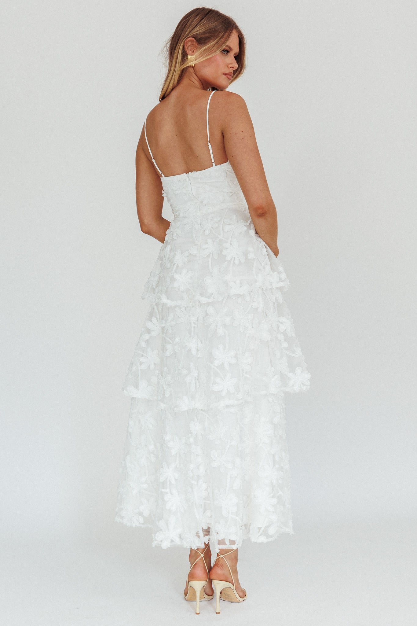 Dori Floral Embellished Maxi Dress White-Maymioy
