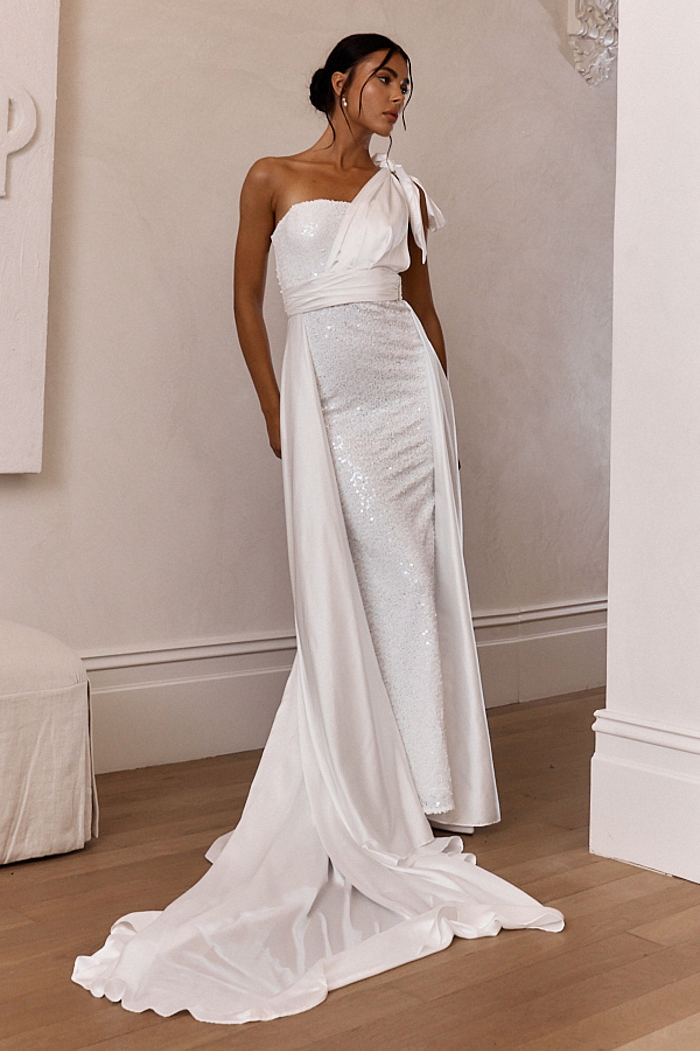 Francene Two Piece Sequin Maxi Dress White-Maymioy